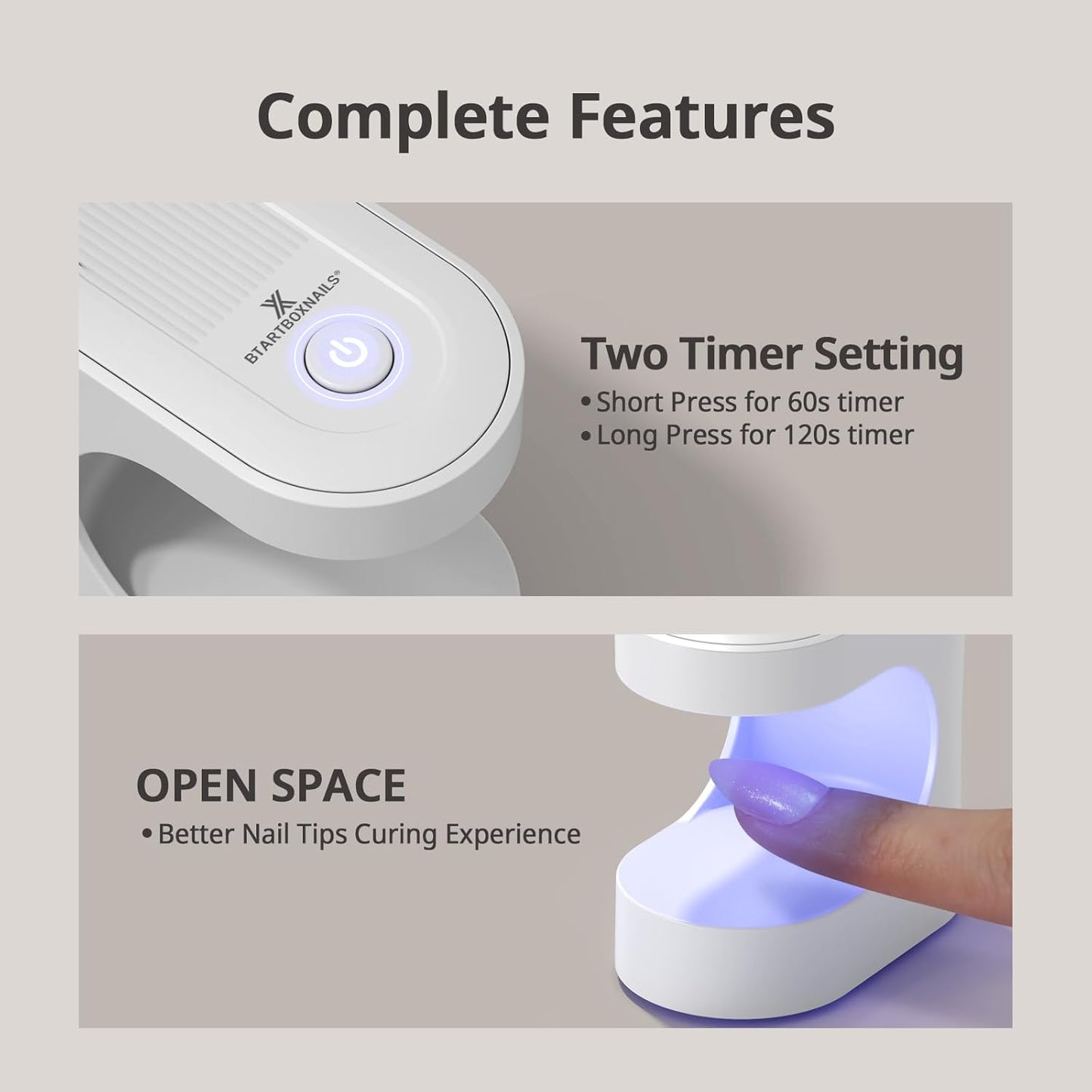 BTArtboxnails Handy Mini Nail Lamp - Fast Cure UV LED Nail Lamp for Gel Nails, 6W Nail Light with 2 Timer for All Gel Polish