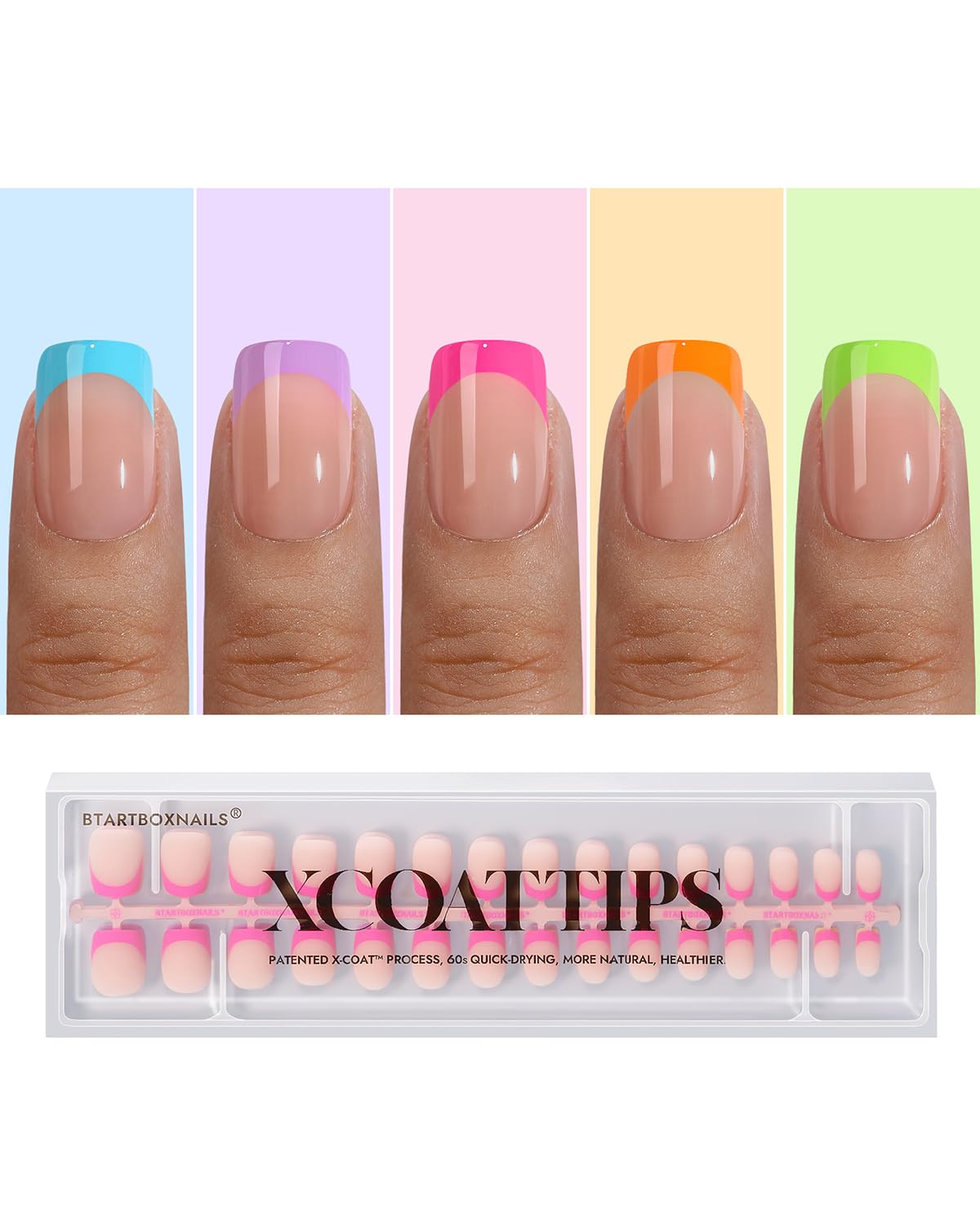 BTArtboxnails XCOATTIPS French Tip Press on Nails - Fall Fake Nail Short Square Nail Tips, Skin Tones Soft Gel Nails False Nail, Soak Off Acrylic Nails Extensions
