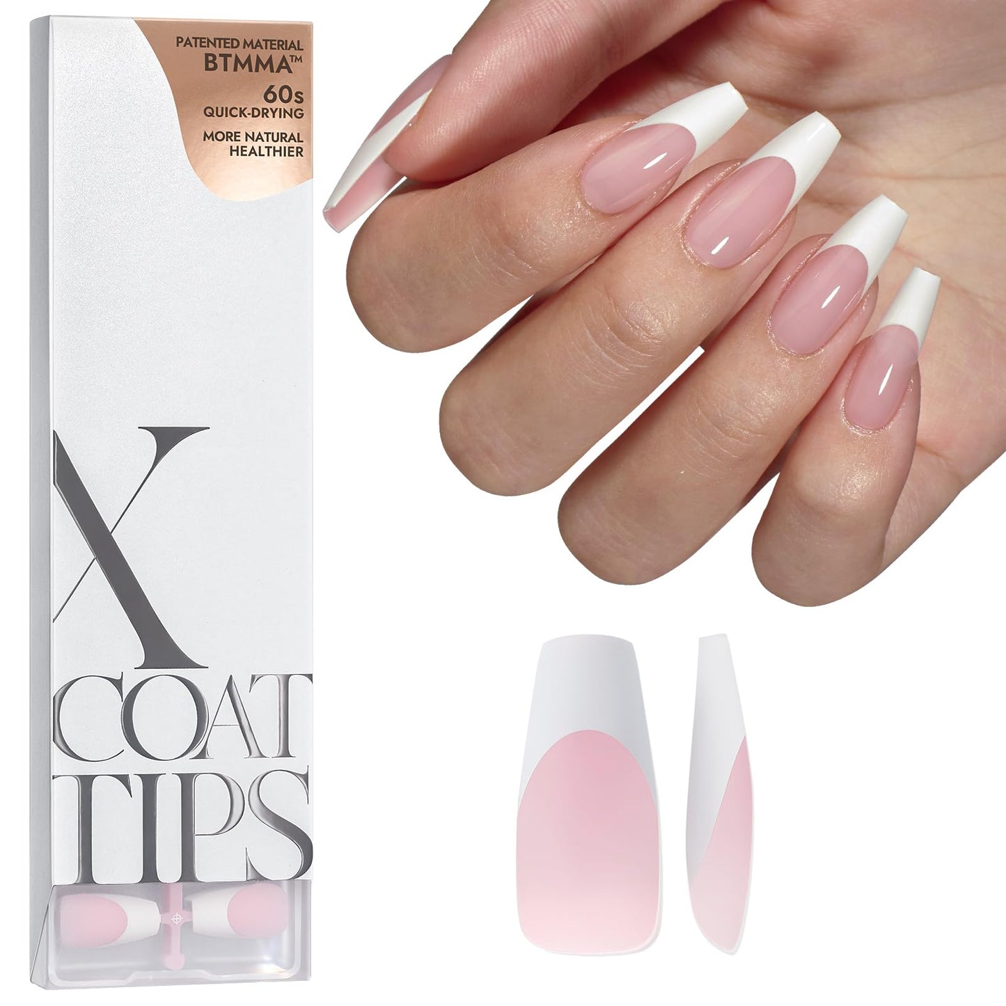 BTArtboxnails XCOATTIPS French Tip Nails - Short Press On Nails, 160 Pcs Pink Square Soft Gel Nail Tips Pre-applied Tip Primer & Base Coat, No Need File False Nails for Gift, 16 Sizes
