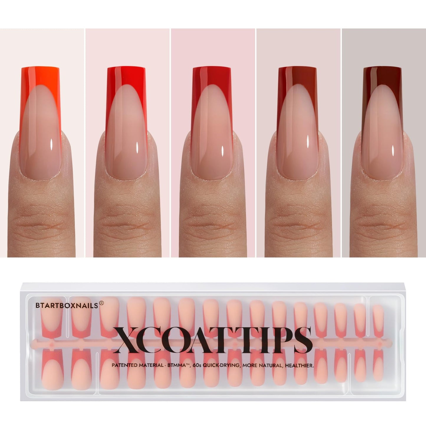 BTArtboxnails XCOATTIPS French Tip Press on Nails - Fall Fake Nail Short Square Nail Tips, Skin Tones Soft Gel Nails False Nail, Soak Off Acrylic Nails Extensions