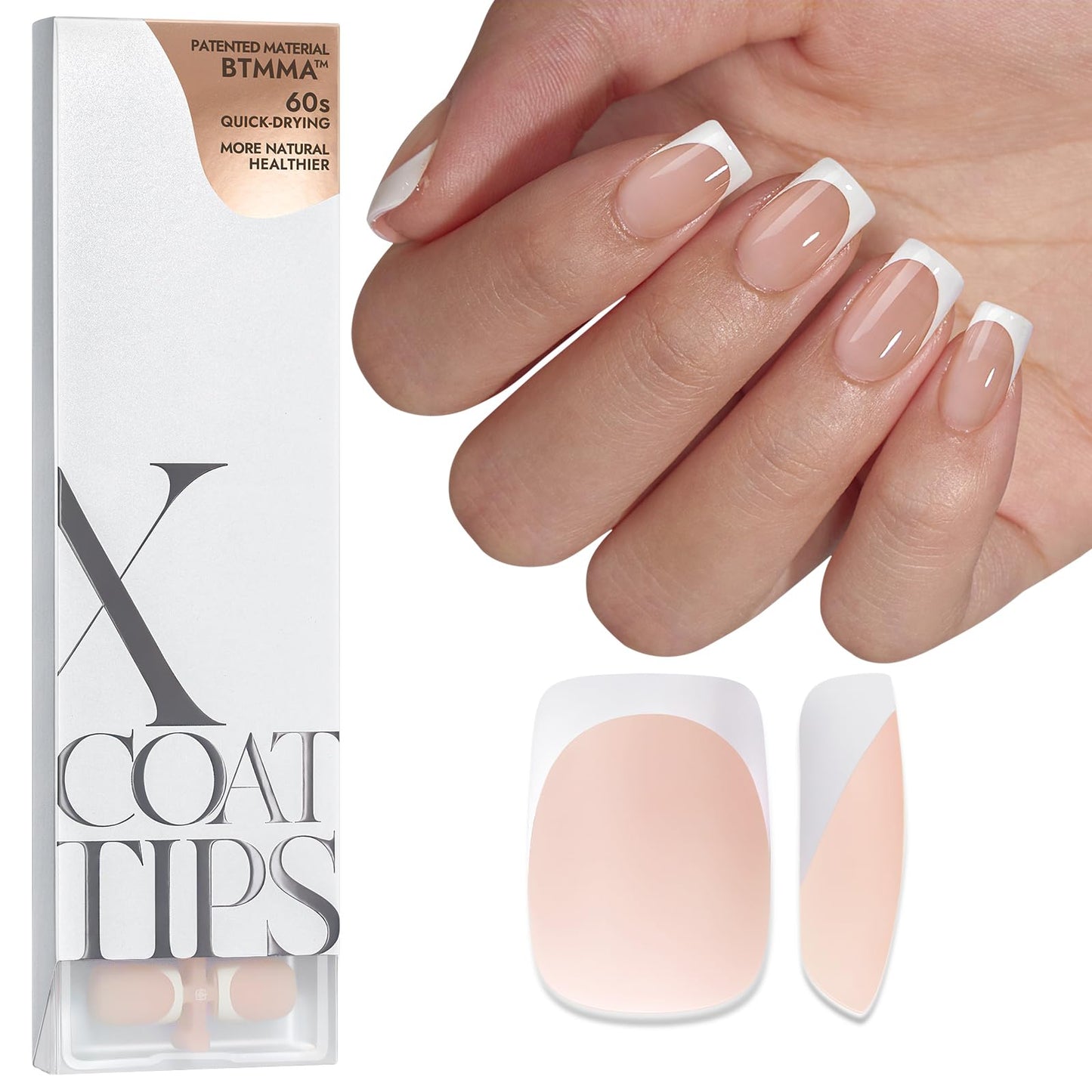 BTArtboxnails XCOATTIPS French Tip Nails - Short Press On Nails, 160 Pcs Pink Square Soft Gel Nail Tips Pre-applied Tip Primer & Base Coat, No Need File False Nails for Gift, 16 Sizes
