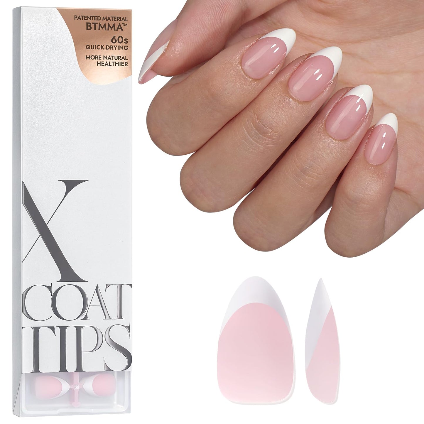 BTArtboxnails XCOATTIPS French Tip Nails - Short Press On Nails, 160 Pcs Pink Square Soft Gel Nail Tips Pre-applied Tip Primer & Base Coat, No Need File False Nails for Gift, 16 Sizes