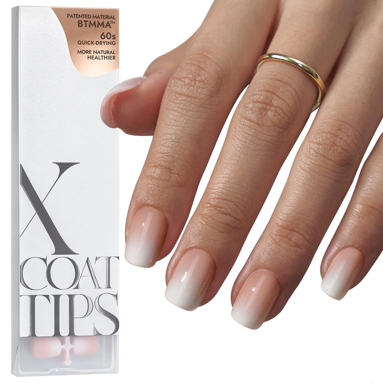 BTArtboxnails XCOATTIPS Ombre Nails - Square Press on Nails Long, 150Pcs Nail Tips Pink White Gradient Soft Gel False Nail Tips Soak Off Fake Nails Extensions DIY 15 Sizes
