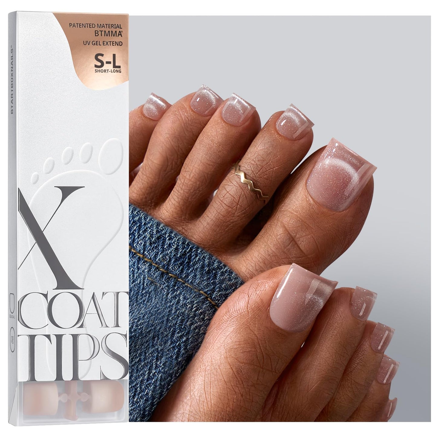 BTArtboxnails XCOATTIPS Toe Nail Tips - Lamp-Curable Real Square Pink Press On Toenails for Women, 150 Soak Off French Tip Toe Nail Extensions in 15 Sizes, Builder Gel & Top Coat Required