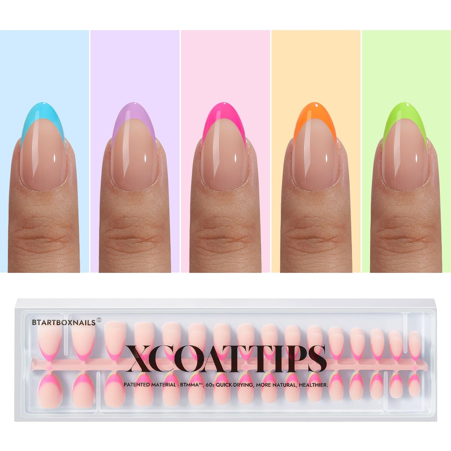 BTArtboxnails XCOATTIPS French Tip Press on Nails - Fall Fake Nail Short Square Nail Tips, Skin Tones Soft Gel Nails False Nail, Soak Off Acrylic Nails Extensions