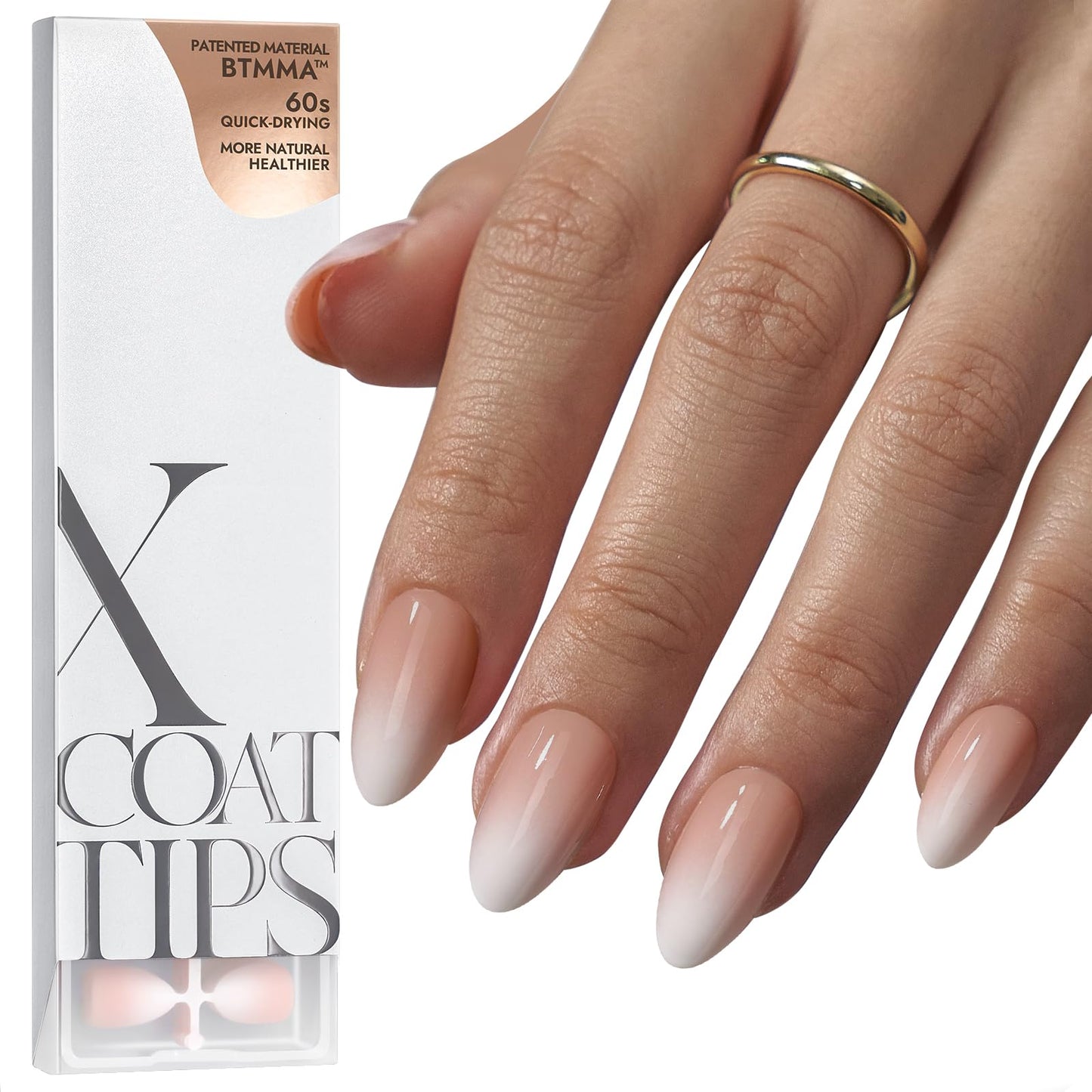 BTArtboxnails XCOATTIPS Ombre Nails - Square Press on Nails Long, 150Pcs Nail Tips Pink White Gradient Soft Gel False Nail Tips Soak Off Fake Nails Extensions DIY 15 Sizes