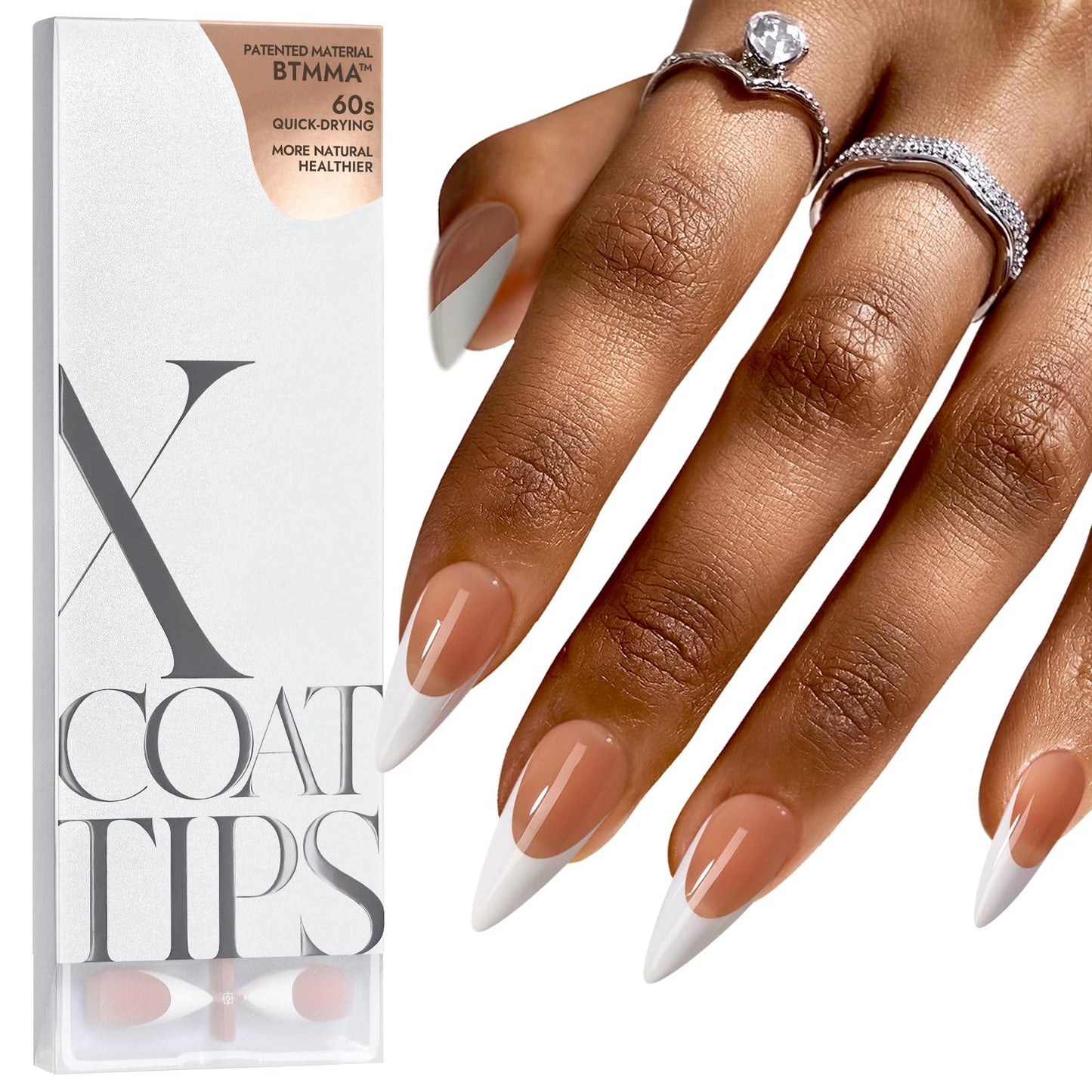 BTArtboxnails XCOATTIPS French Tip Nails - Short Press On Nails, 160 Pcs Pink Square Soft Gel Nail Tips Pre-applied Tip Primer & Base Coat, No Need File False Nails for Gift, 16 Sizes