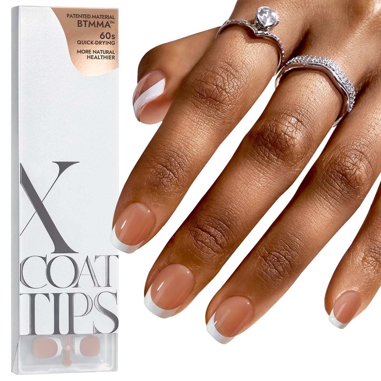 BTArtboxnails XCOATTIPS French Tip Nails - Short Press On Nails, 160 Pcs Pink Square Soft Gel Nail Tips Pre-applied Tip Primer & Base Coat, No Need File False Nails for Gift, 16 Sizes