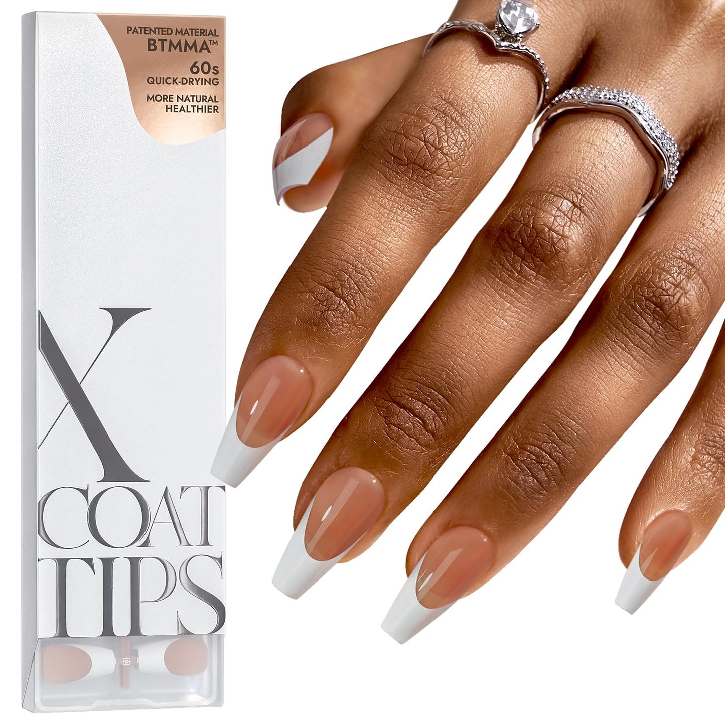BTArtboxnails XCOATTIPS French Tip Nails - Short Press On Nails, 160 Pcs Pink Square Soft Gel Nail Tips Pre-applied Tip Primer & Base Coat, No Need File False Nails for Gift, 16 Sizes