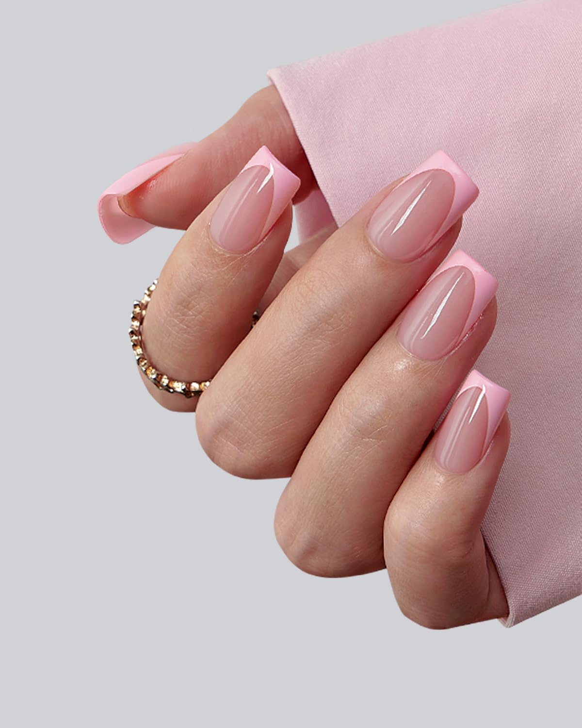 BTArtboxnails XCOATTIPS Short Press On Nails Square - Pink French Tip Press On Nails, Soft Gel Nail Tips, 160Pcs Soak Off Acrylic Pink Fake Nail Extension in 16 Sizes