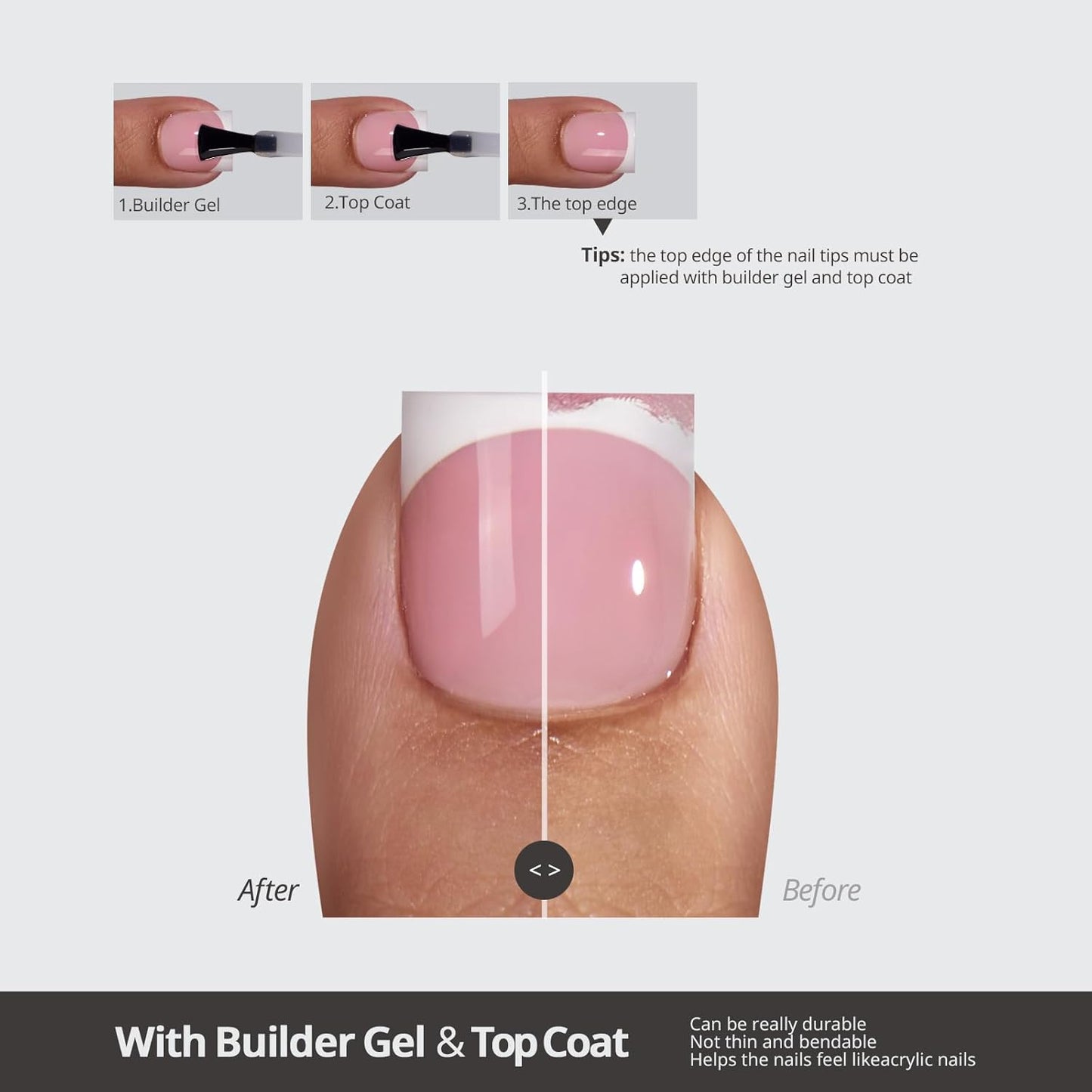 BTArtboxnails XCOATTIPS Toe Nail Tips - Lamp-Curable Real Square Pink Press On Toenails for Women, 150 Soak Off French Tip Toe Nail Extensions in 15 Sizes, Builder Gel & Top Coat Required