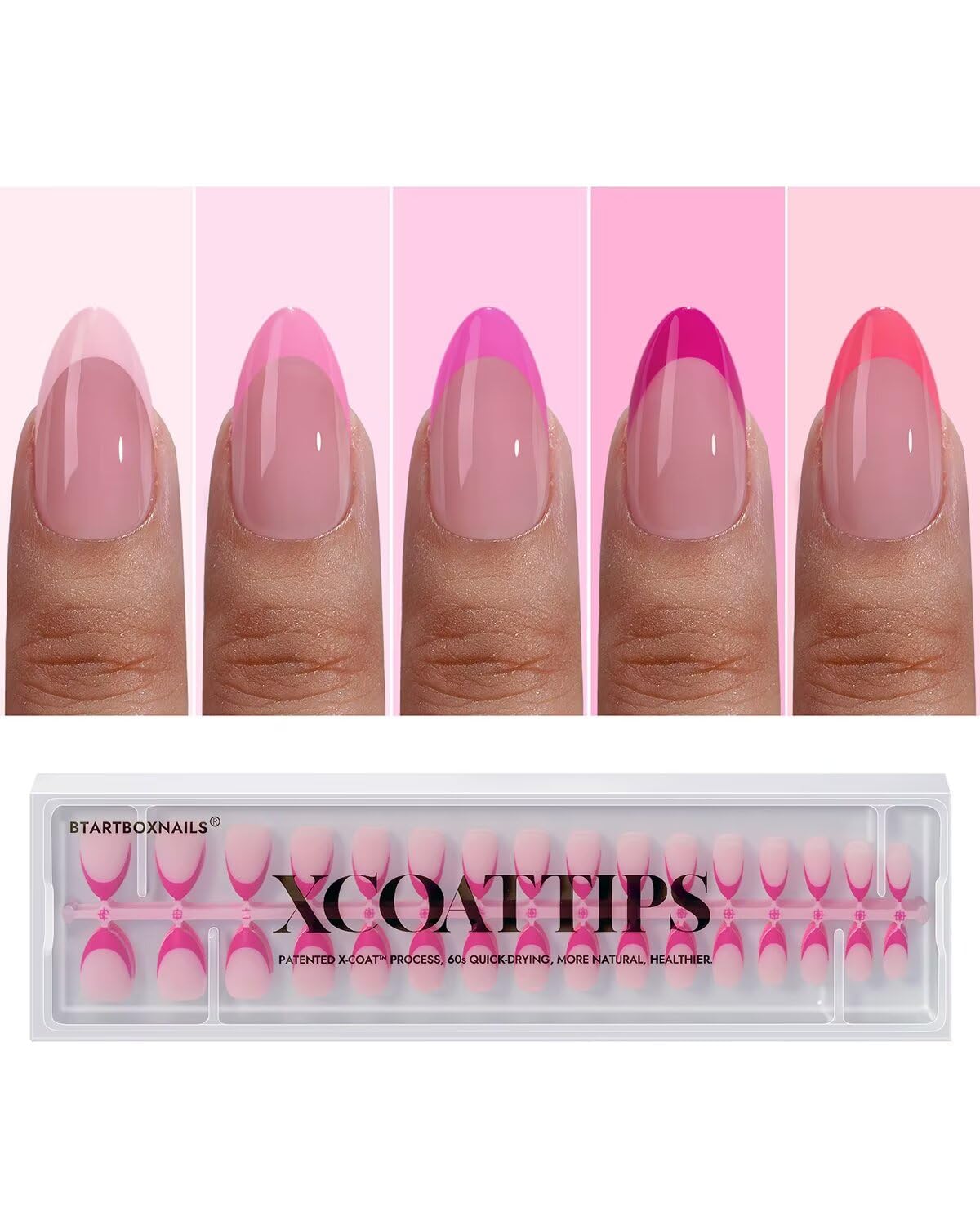 BTArtboxnails XCOATTIPS Short Press On Nails Square - Pink French Tip Press On Nails, Soft Gel Nail Tips, 160Pcs Soak Off Acrylic Pink Fake Nail Extension in 16 Sizes