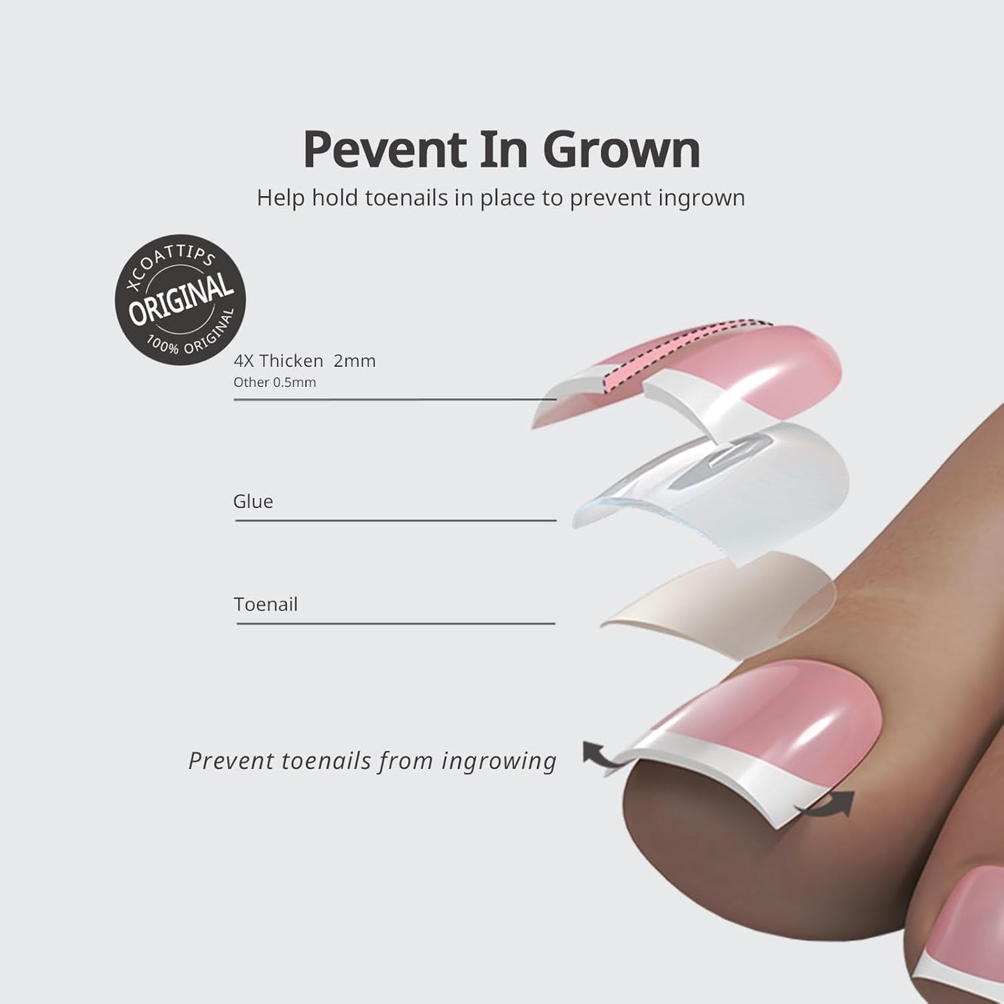 BTArtboxnails XCOATTIPS Toe Nail Tips - Lamp-Curable Real Square Pink Press On Toenails for Women, 150 Soak Off French Tip Toe Nail Extensions in 15 Sizes, Builder Gel & Top Coat Required