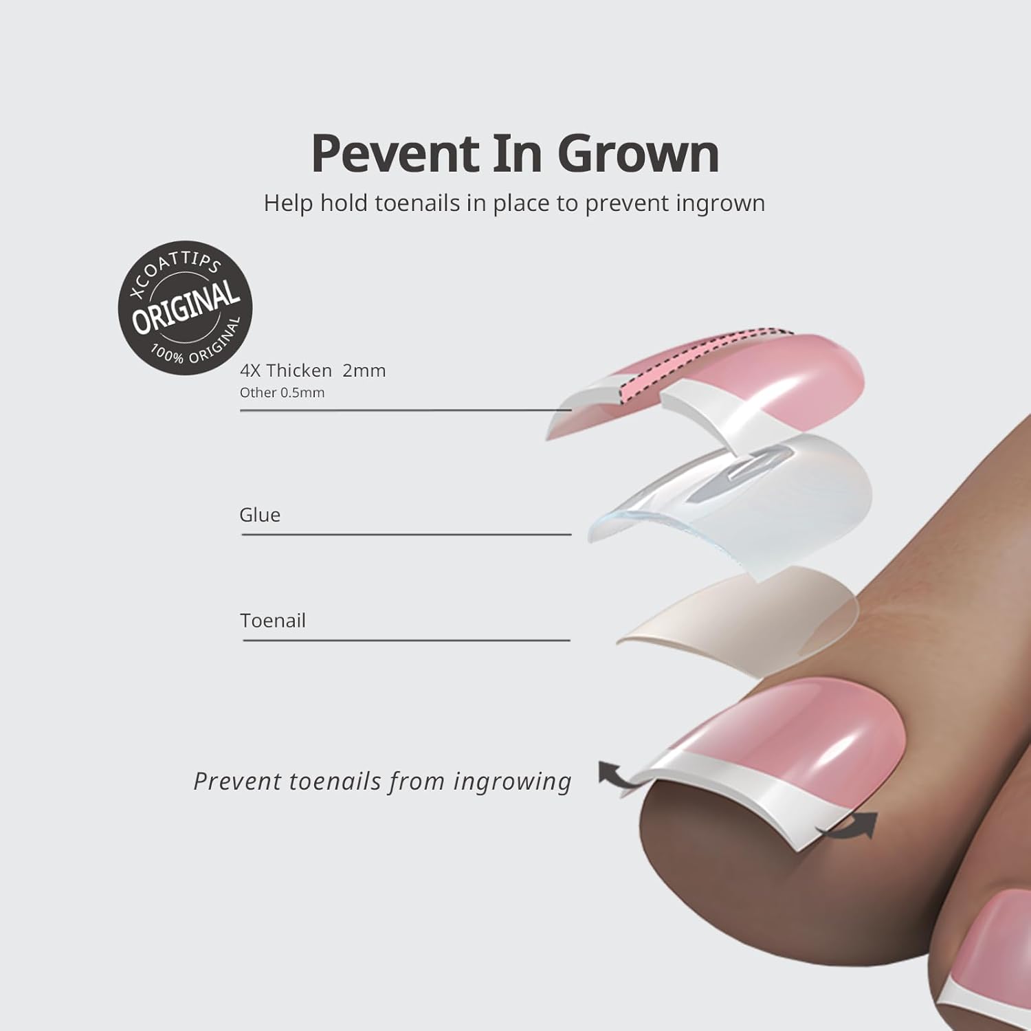 BTArtboxnails XCOATTIPS Toe Nail Tips - Lamp-Curable Real Square Pink Press On Toenails for Women, 150 Soak Off French Tip Toe Nail Extensions in 15 Sizes, Builder Gel & Top Coat Required