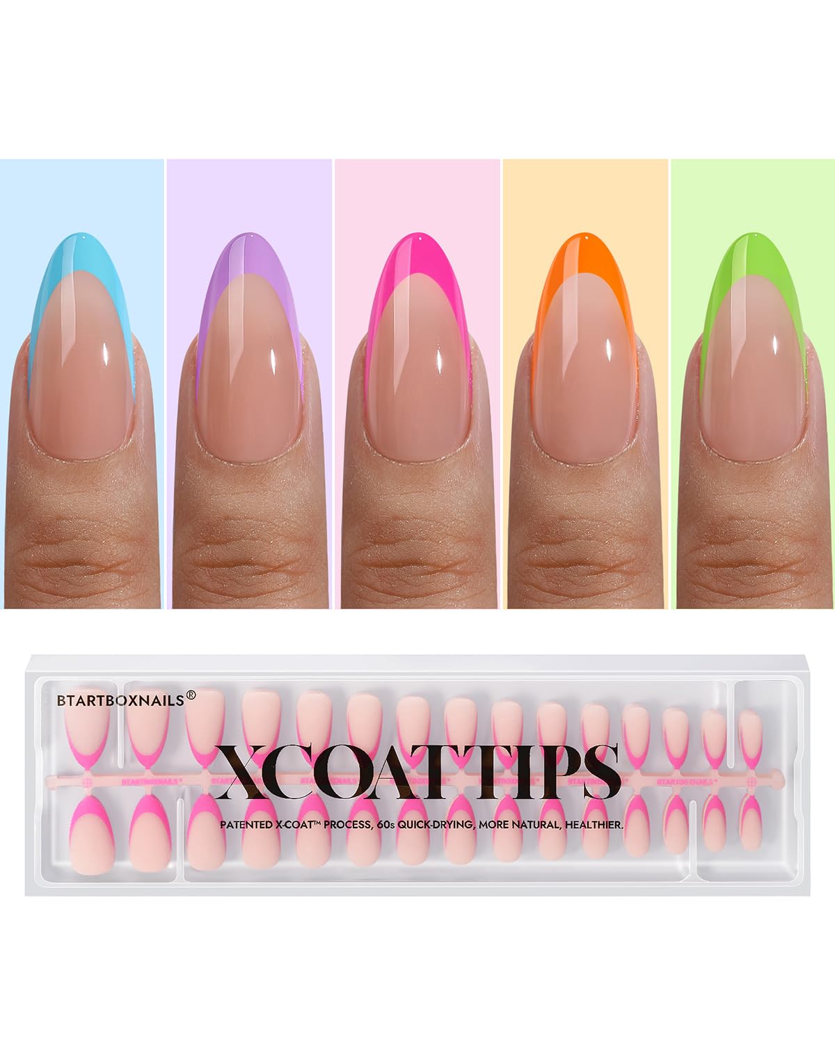 BTArtboxnails XCOATTIPS French Tip Press on Nails - Fall Fake Nail Short Square Nail Tips, Skin Tones Soft Gel Nails False Nail, Soak Off Acrylic Nails Extensions