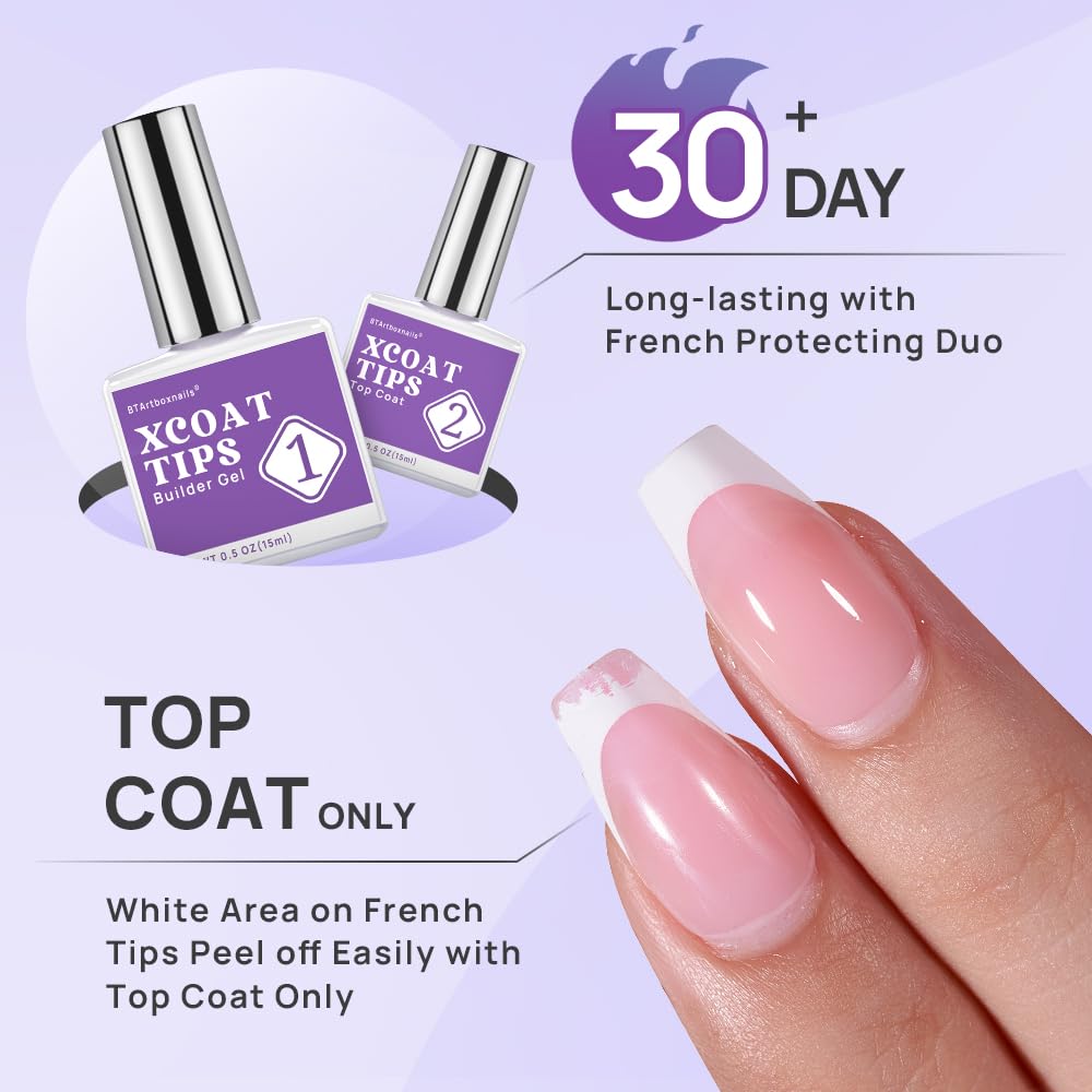 BTArtboxnails XCOATTIPS French Protecting DUO Builder Gel and Top Coat Set - Protect French Tips, No More Chipping