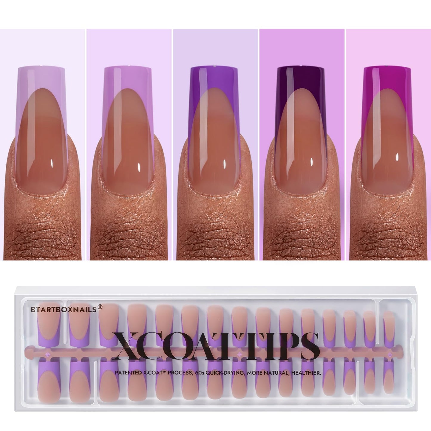 BTArtboxnails XCOATTIPS French Tip Press on Nails - Fall Fake Nail Short Square Nail Tips, Skin Tones Soft Gel Nails False Nail, Soak Off Acrylic Nails Extensions