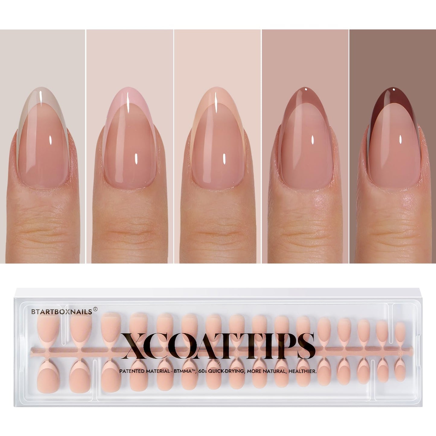 BTArtboxnails XCOATTIPS French Tip Press on Nails - Fall Fake Nail Short Square Nail Tips, Skin Tones Soft Gel Nails False Nail, Soak Off Acrylic Nails Extensions