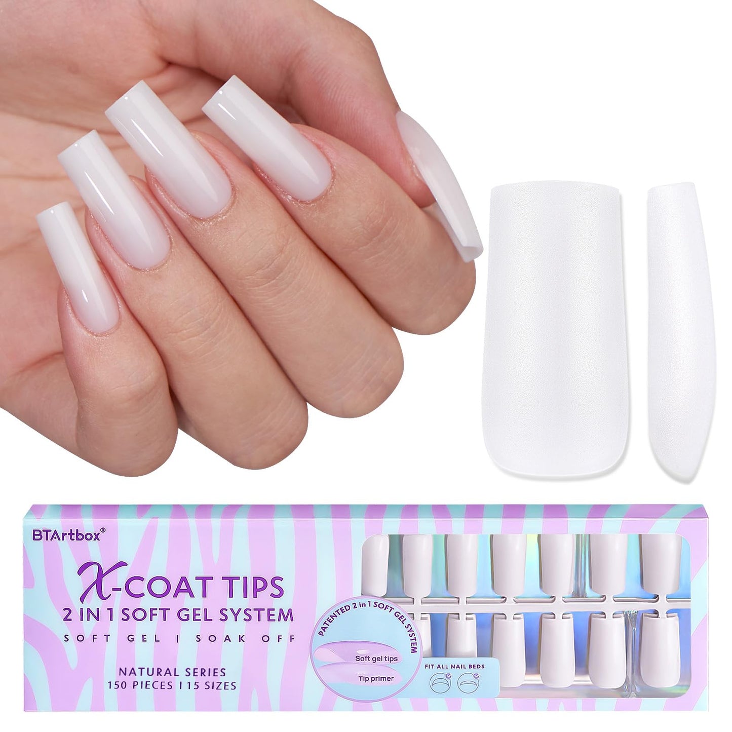 BTArtboxnails XS Short Almond Gel Nail Tips - Pre Colored Milky White Soft Gel Nail Tips, Milky White Press on Nails, Natural XCOATTIPS
