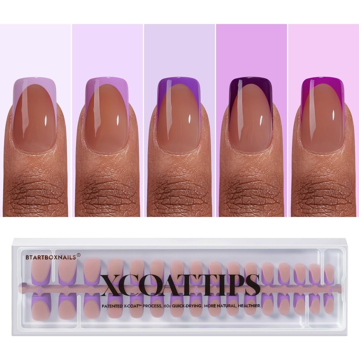 BTArtboxnails XCOATTIPS French Tip Press on Nails - Fall Fake Nail Short Square Nail Tips, Skin Tones Soft Gel Nails False Nail, Soak Off Acrylic Nails Extensions