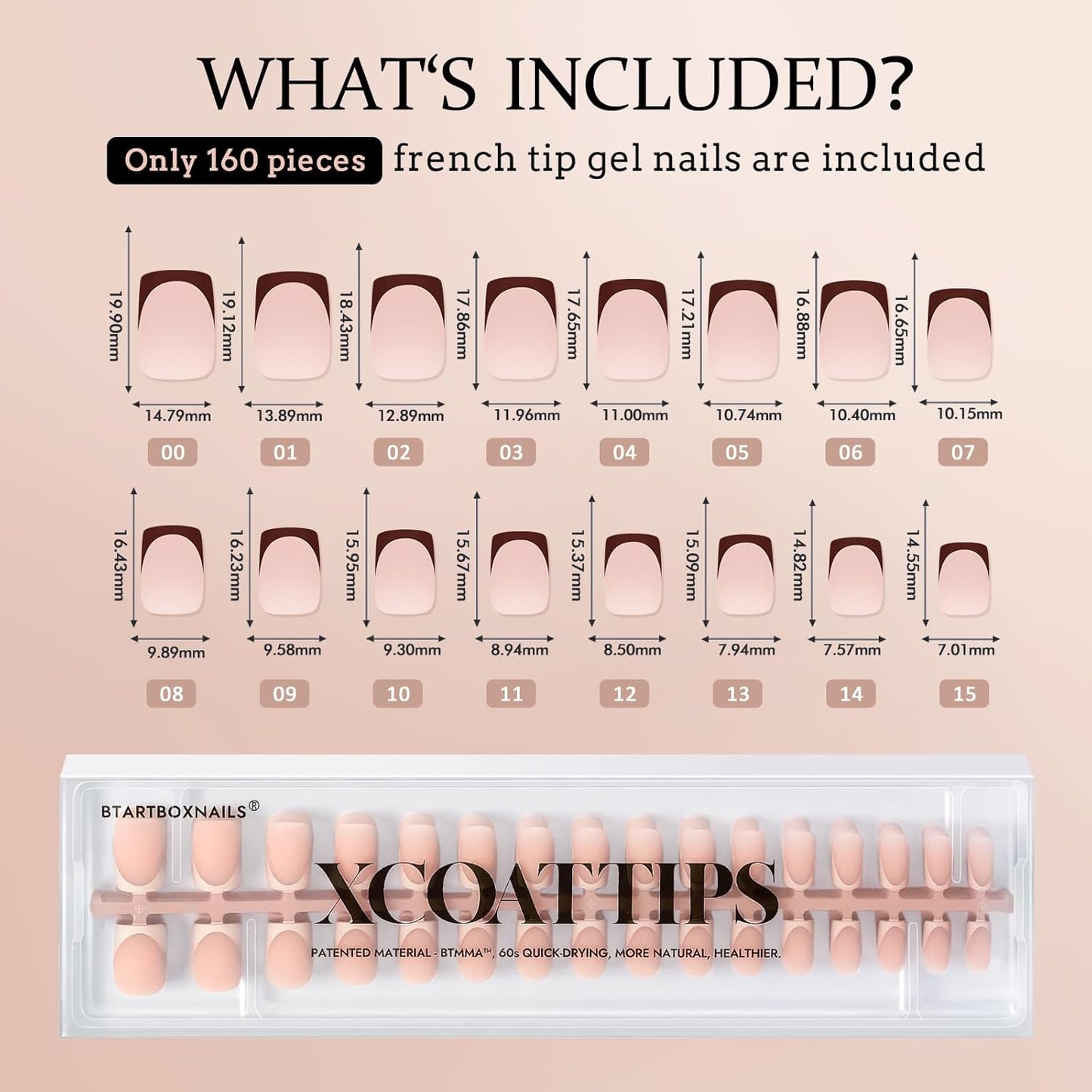 BTArtboxnails XCOATTIPS French Tip Press on Nails - Fall Fake Nail Short Square Nail Tips, Skin Tones Soft Gel Nails False Nail, Soak Off Acrylic Nails Extensions