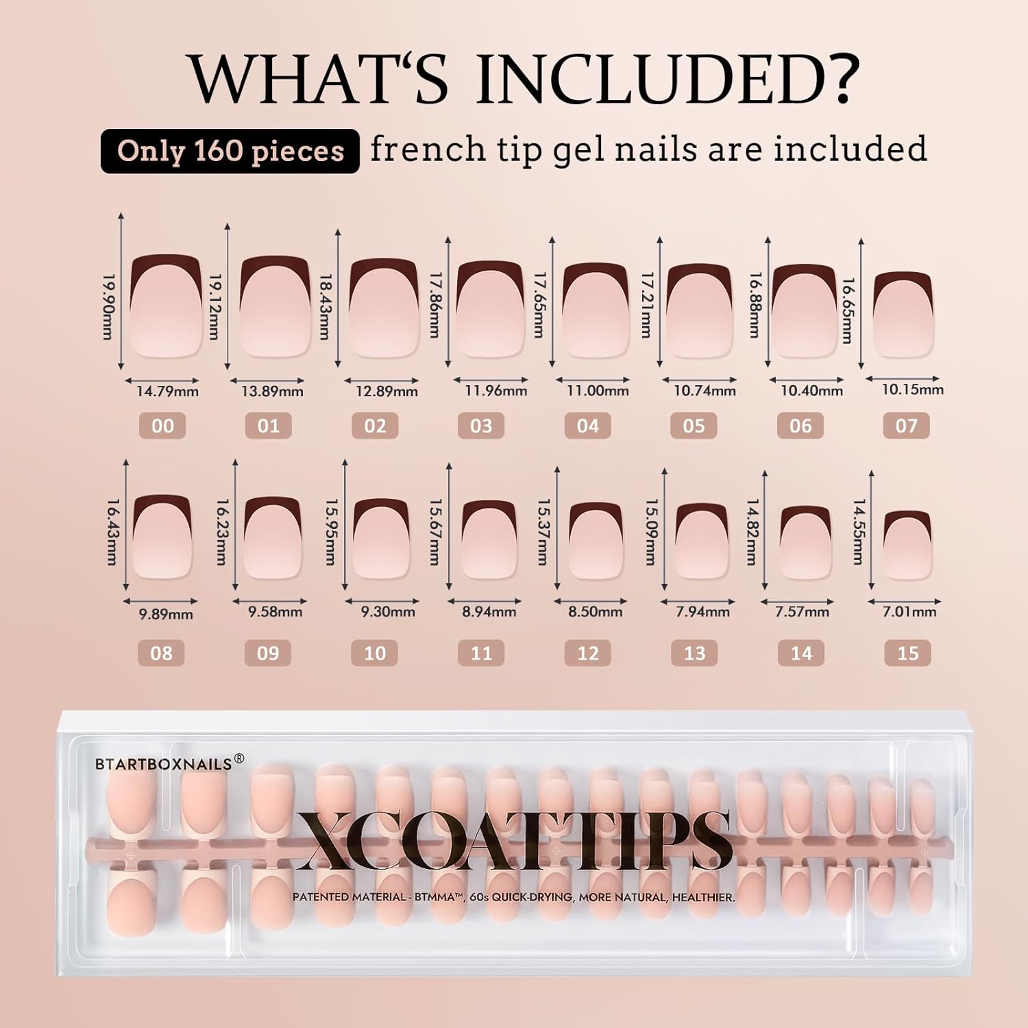 BTArtboxnails XCOATTIPS French Tip Press on Nails - Fall Fake Nail Short Square Nail Tips, Skin Tones Soft Gel Nails False Nail, Soak Off Acrylic Nails Extensions