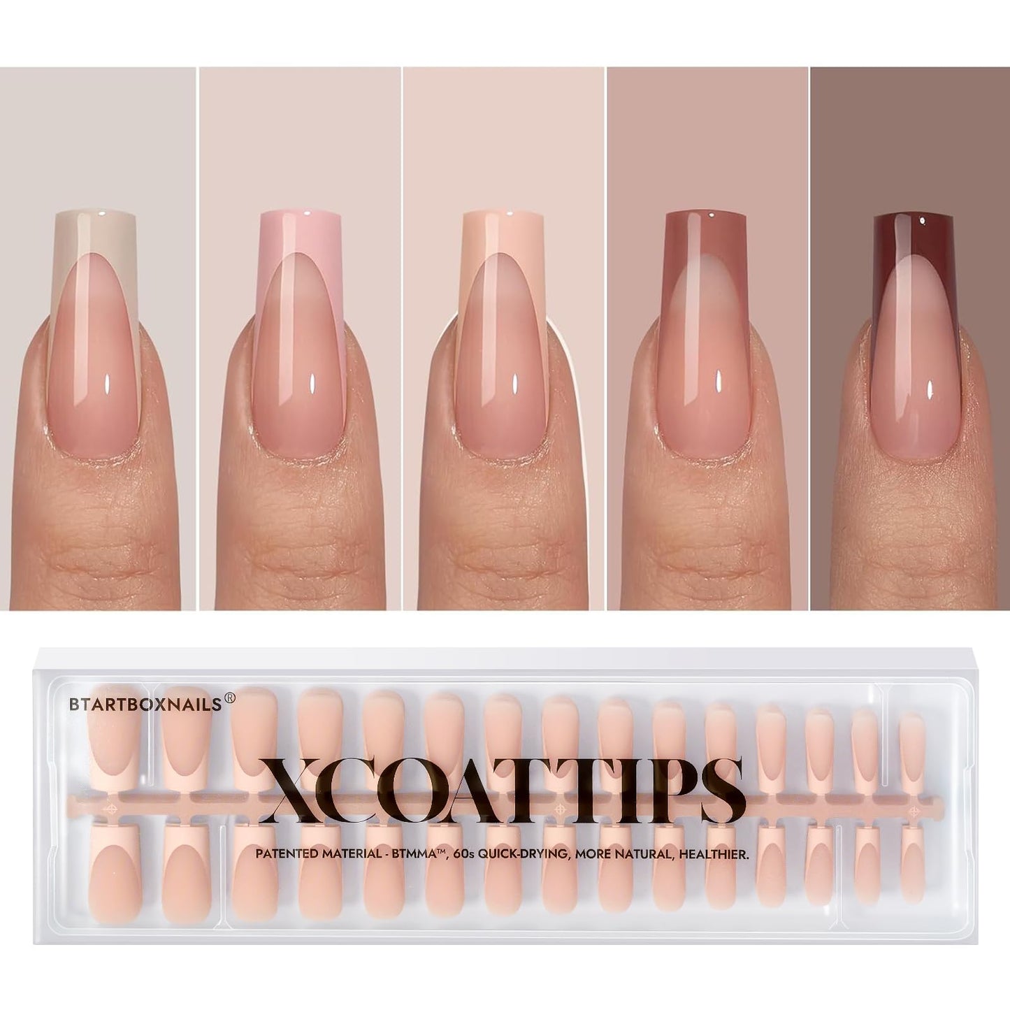 BTArtboxnails XCOATTIPS French Tip Press on Nails - Fall Fake Nail Short Square Nail Tips, Skin Tones Soft Gel Nails False Nail, Soak Off Acrylic Nails Extensions