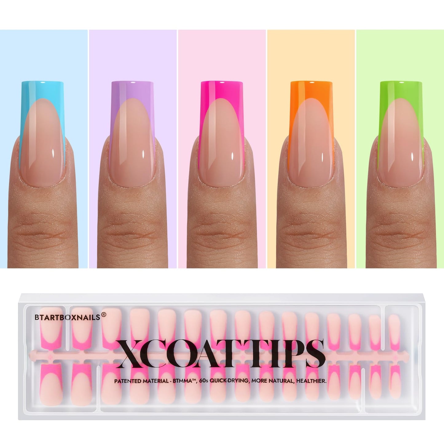 BTArtboxnails XCOATTIPS French Tip Press on Nails - Fall Fake Nail Short Square Nail Tips, Skin Tones Soft Gel Nails False Nail, Soak Off Acrylic Nails Extensions