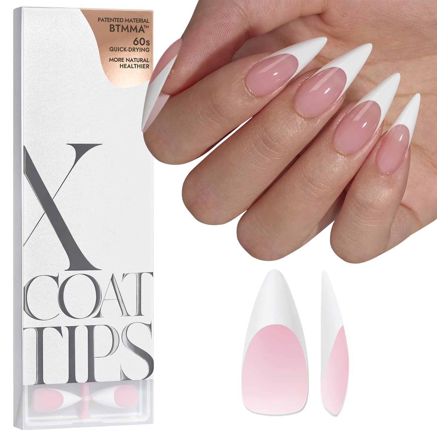 BTArtboxnails XCOATTIPS French Tip Nails - Short Press On Nails, 160 Pcs Pink Square Soft Gel Nail Tips Pre-applied Tip Primer & Base Coat, No Need File False Nails for Gift, 16 Sizes
