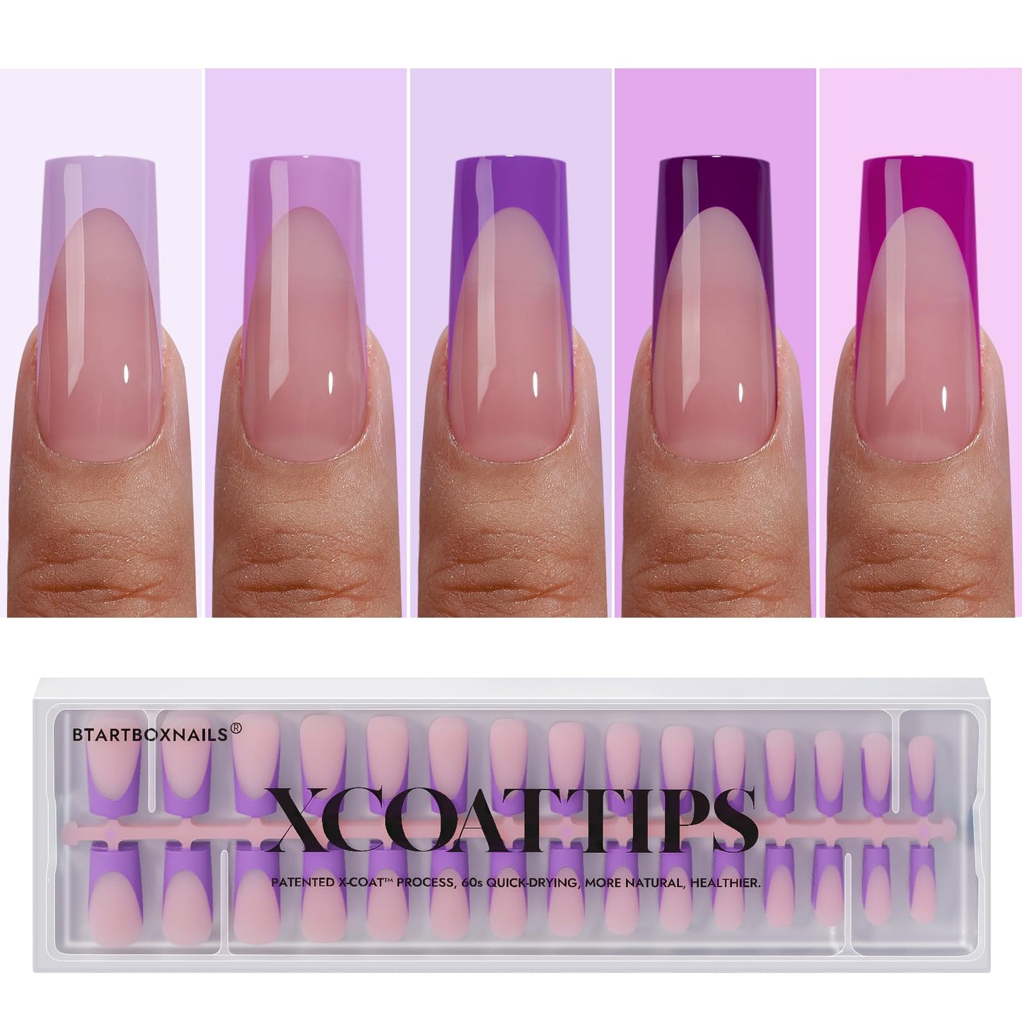 BTArtboxnails XCOATTIPS French Tip Press on Nails - Fall Fake Nail Short Square Nail Tips, Skin Tones Soft Gel Nails False Nail, Soak Off Acrylic Nails Extensions