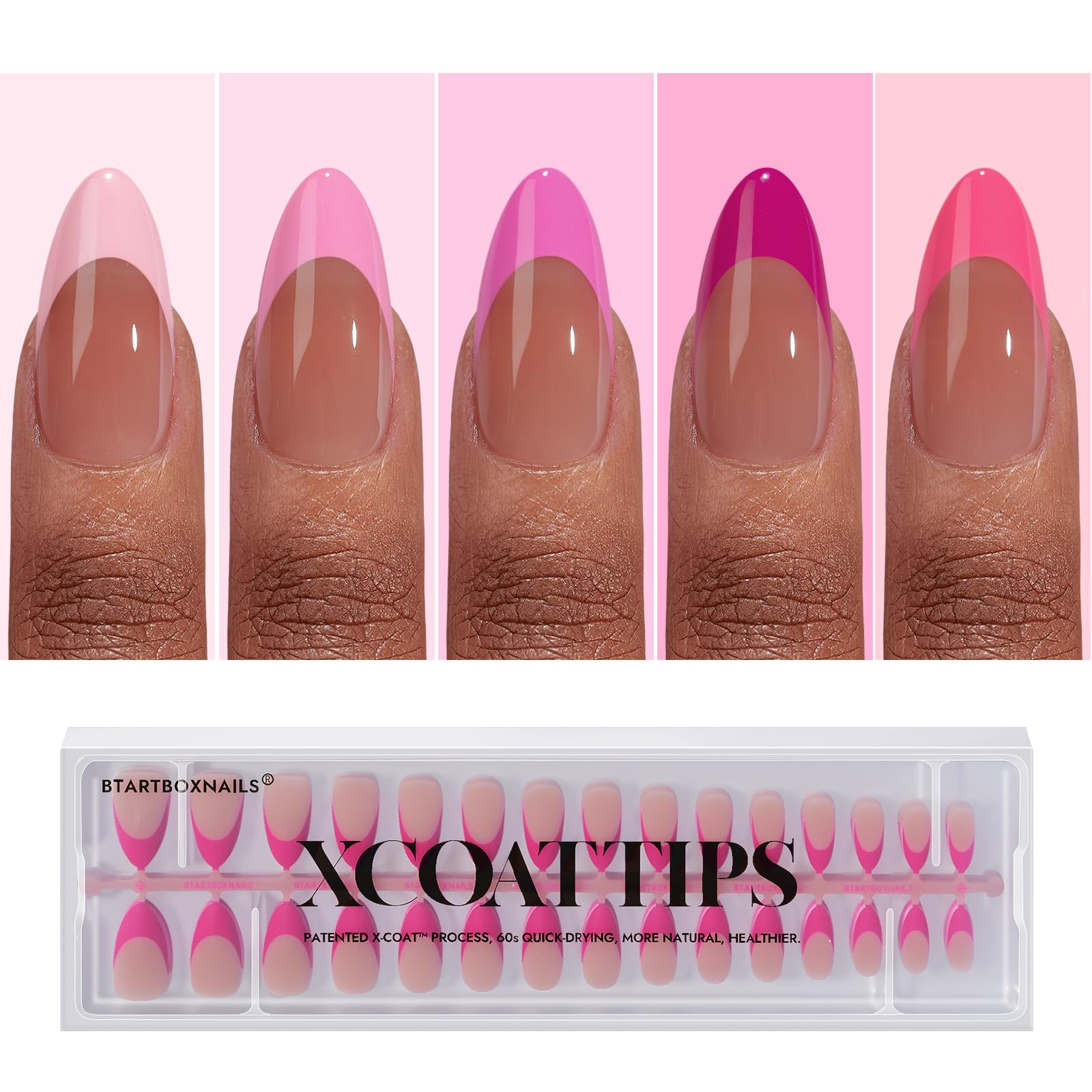 BTArtboxnails XCOATTIPS Short Press On Nails Square - Pink French Tip Press On Nails, Soft Gel Nail Tips, 160Pcs Soak Off Acrylic Pink Fake Nail Extension in 16 Sizes