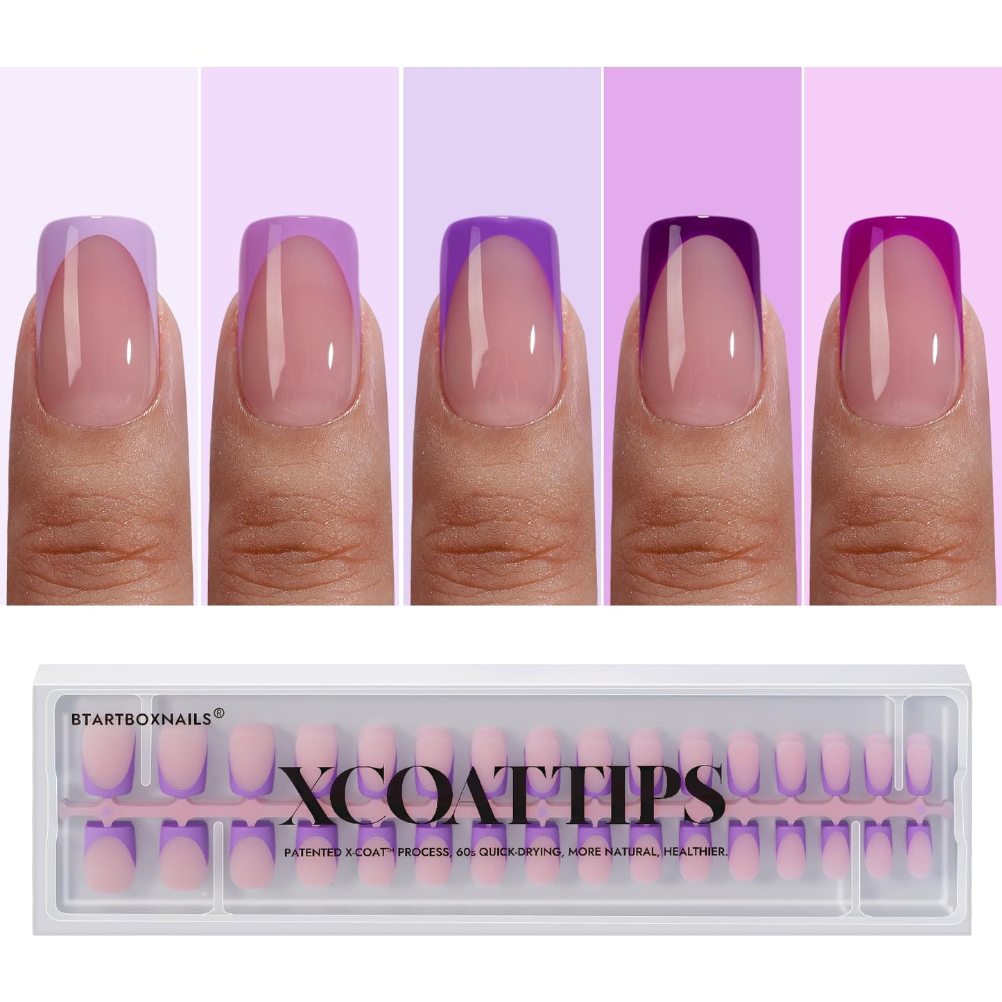 BTArtboxnails XCOATTIPS French Tip Press on Nails - Fall Fake Nail Short Square Nail Tips, Skin Tones Soft Gel Nails False Nail, Soak Off Acrylic Nails Extensions