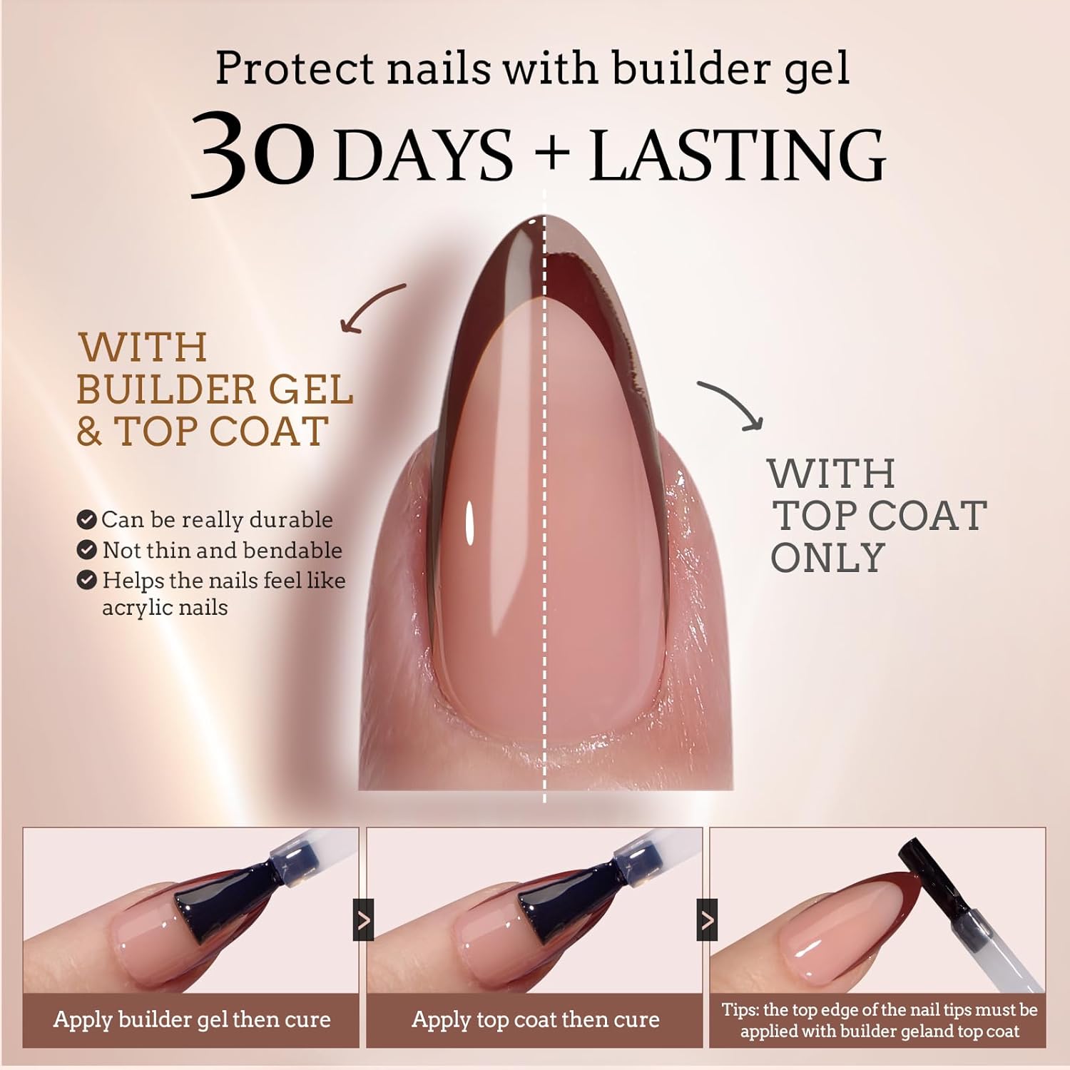 BTArtboxnails XCOATTIPS French Tip Press on Nails - Fall Fake Nail Short Square Nail Tips, Skin Tones Soft Gel Nails False Nail, Soak Off Acrylic Nails Extensions