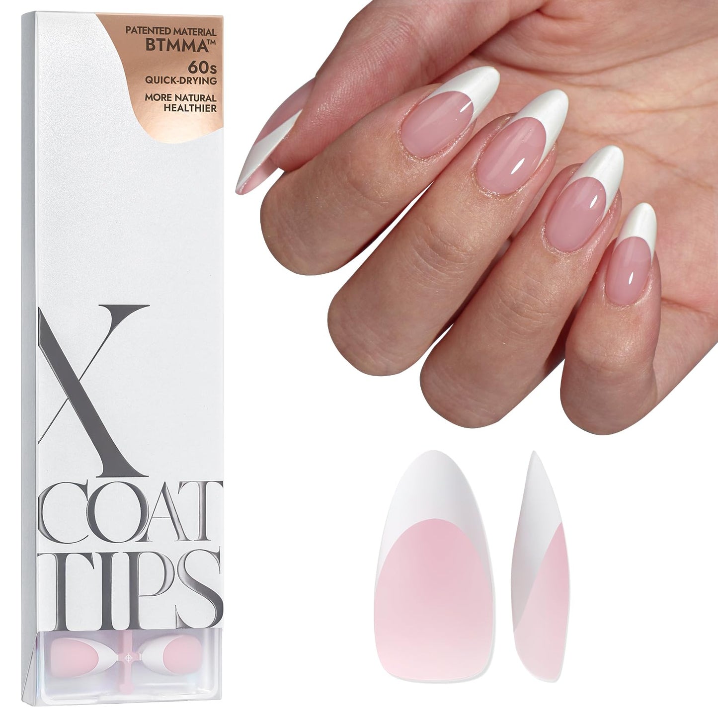 BTArtboxnails XCOATTIPS French Tip Nails - Short Press On Nails, 160 Pcs Pink Square Soft Gel Nail Tips Pre-applied Tip Primer & Base Coat, No Need File False Nails for Gift, 16 Sizes