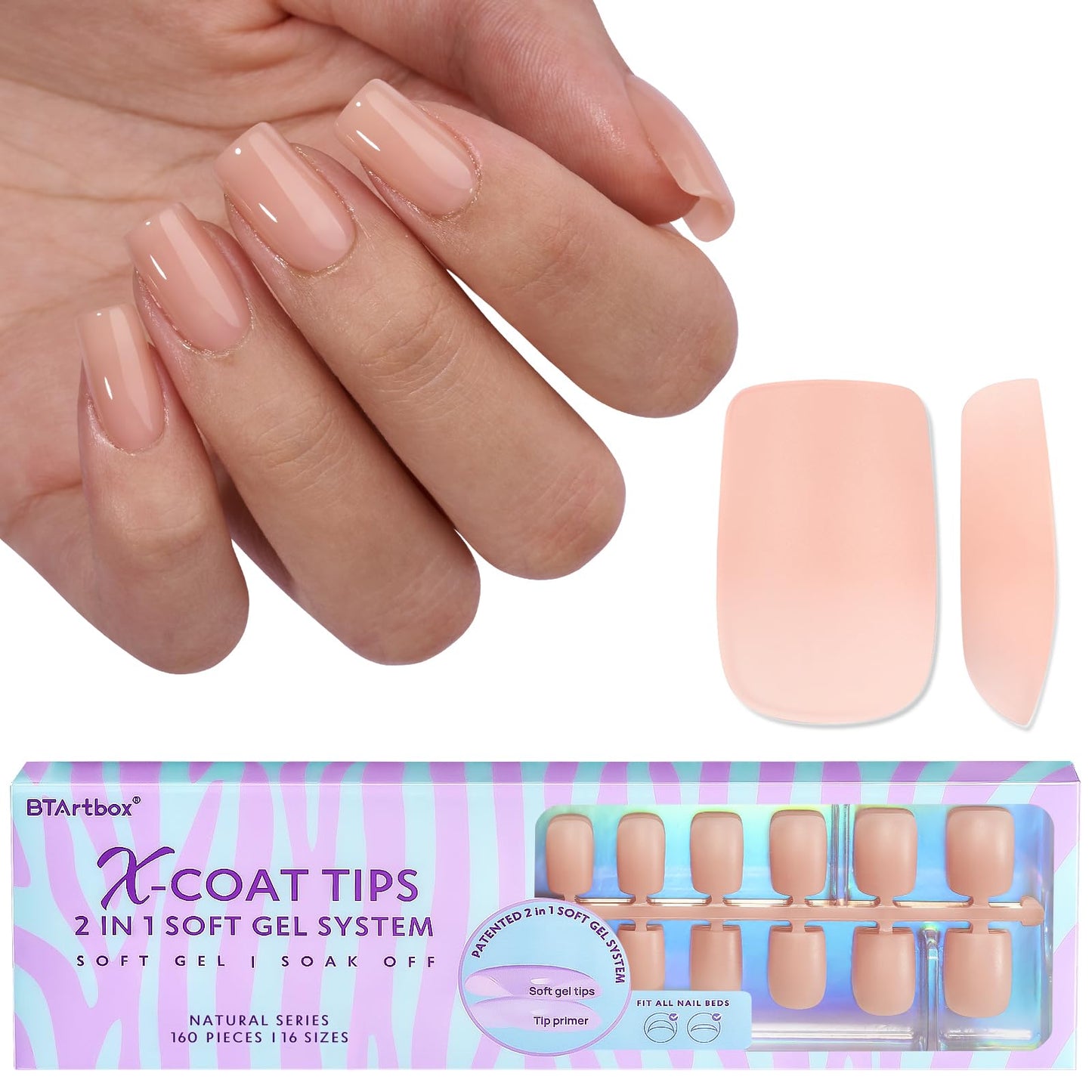 BTArtboxnails XS Short Almond Gel Nail Tips - Pre Colored Milky White Soft Gel Nail Tips, Milky White Press on Nails, Natural XCOATTIPS