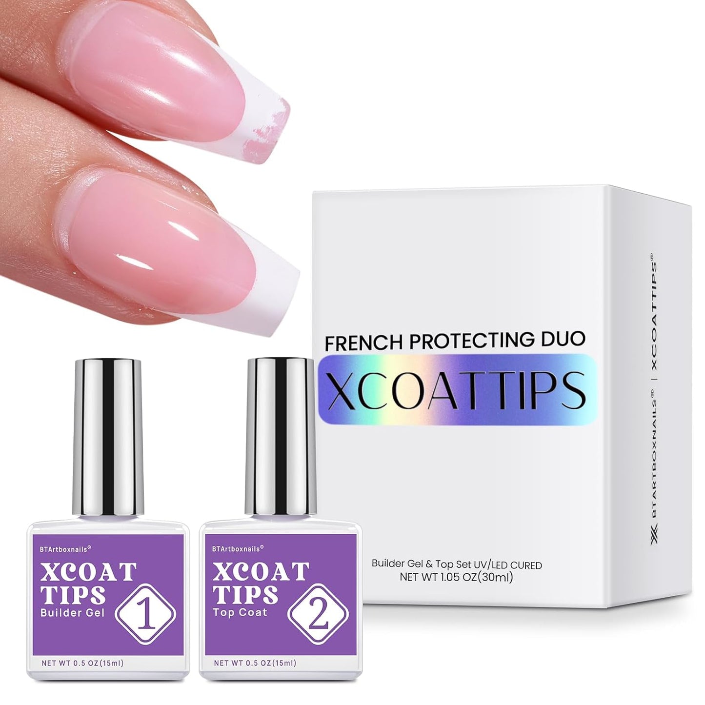 BTArtboxnails XCOATTIPS French Protecting DUO Builder Gel and Top Coat Set - Protect French Tips, No More Chipping