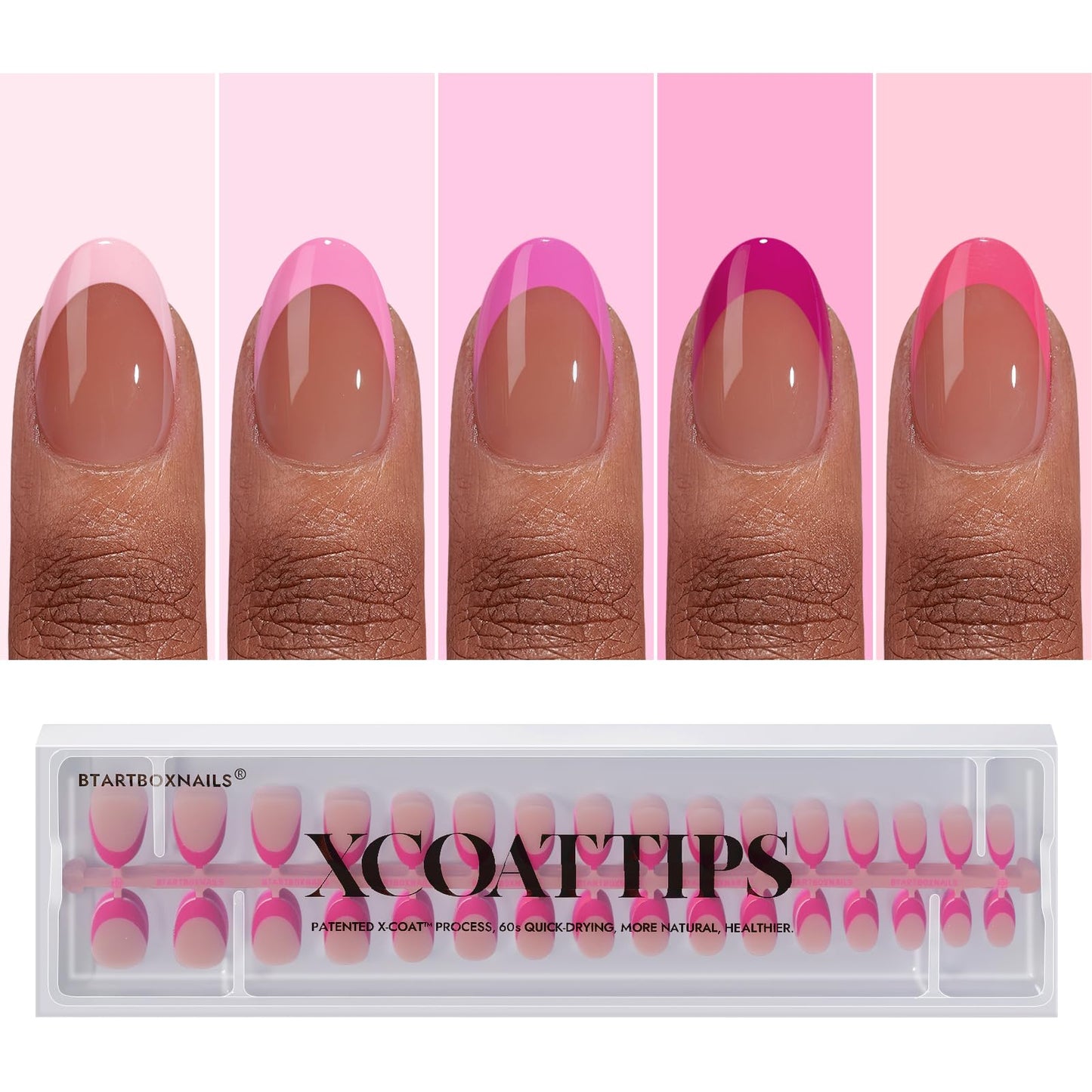 BTArtboxnails XCOATTIPS Short Press On Nails Square - Pink French Tip Press On Nails, Soft Gel Nail Tips, 160Pcs Soak Off Acrylic Pink Fake Nail Extension in 16 Sizes