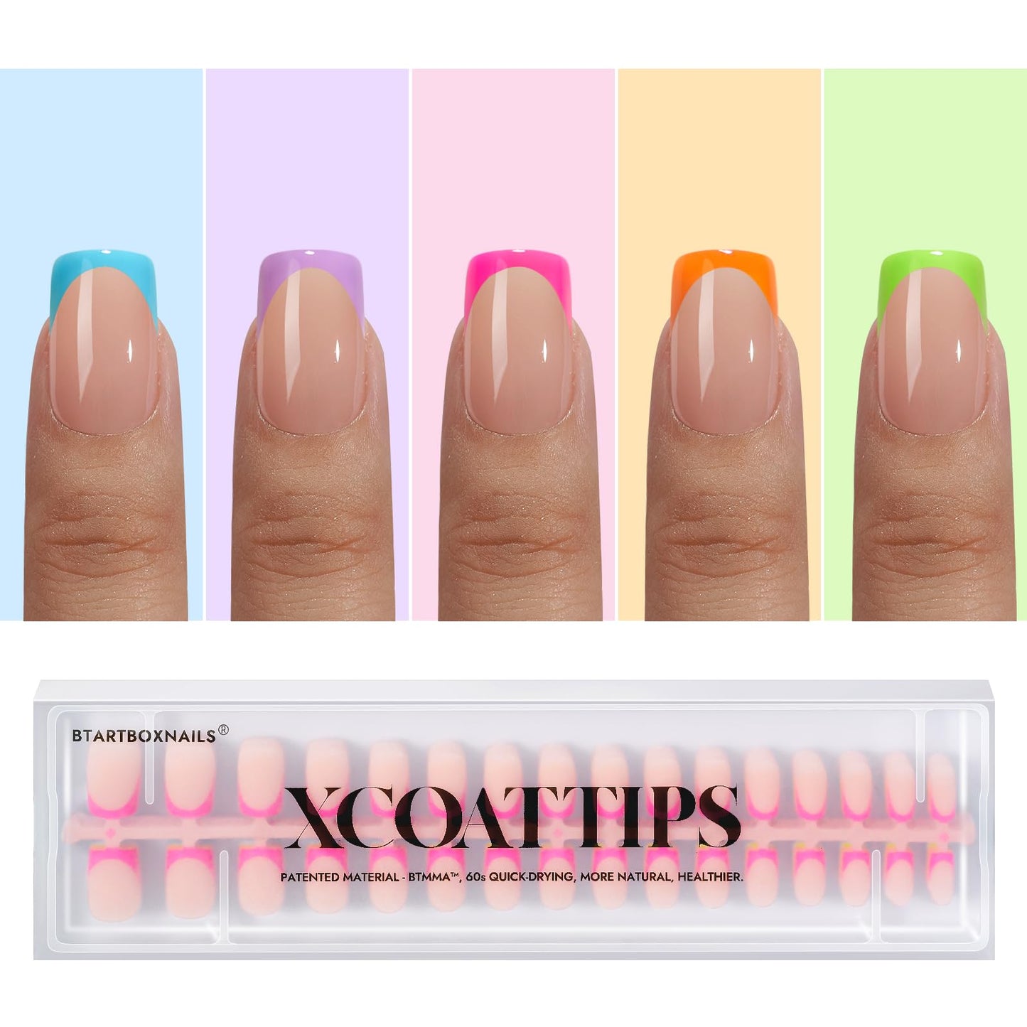 BTArtboxnails XCOATTIPS French Tip Press on Nails - Fall Fake Nail Short Square Nail Tips, Skin Tones Soft Gel Nails False Nail, Soak Off Acrylic Nails Extensions