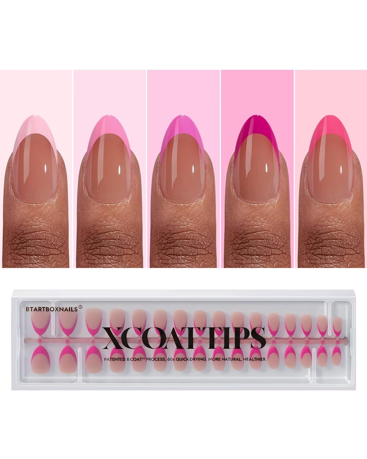 BTArtboxnails XCOATTIPS Short Press On Nails Square - Pink French Tip Press On Nails, Soft Gel Nail Tips, 160Pcs Soak Off Acrylic Pink Fake Nail Extension in 16 Sizes