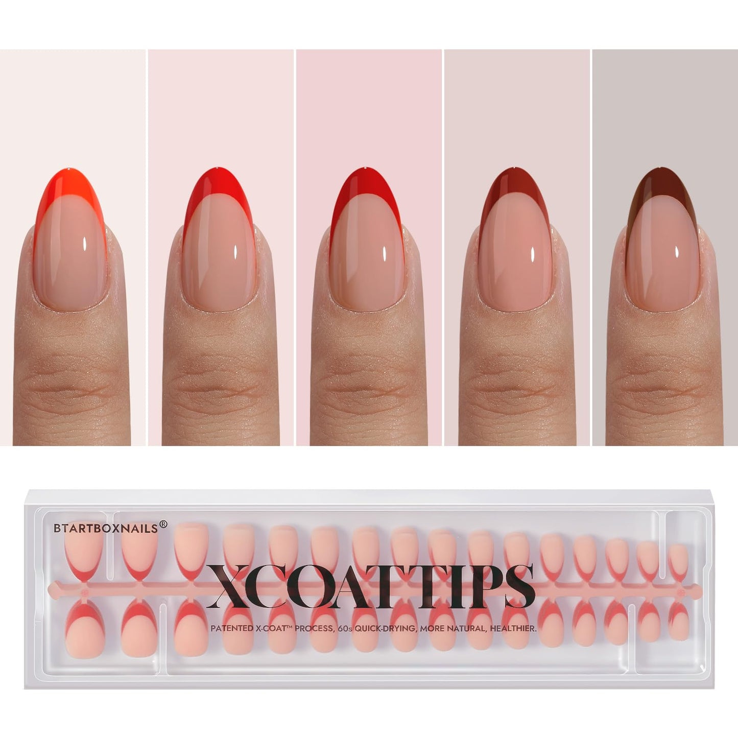 BTArtboxnails XCOATTIPS French Tip Press on Nails - Fall Fake Nail Short Square Nail Tips, Skin Tones Soft Gel Nails False Nail, Soak Off Acrylic Nails Extensions