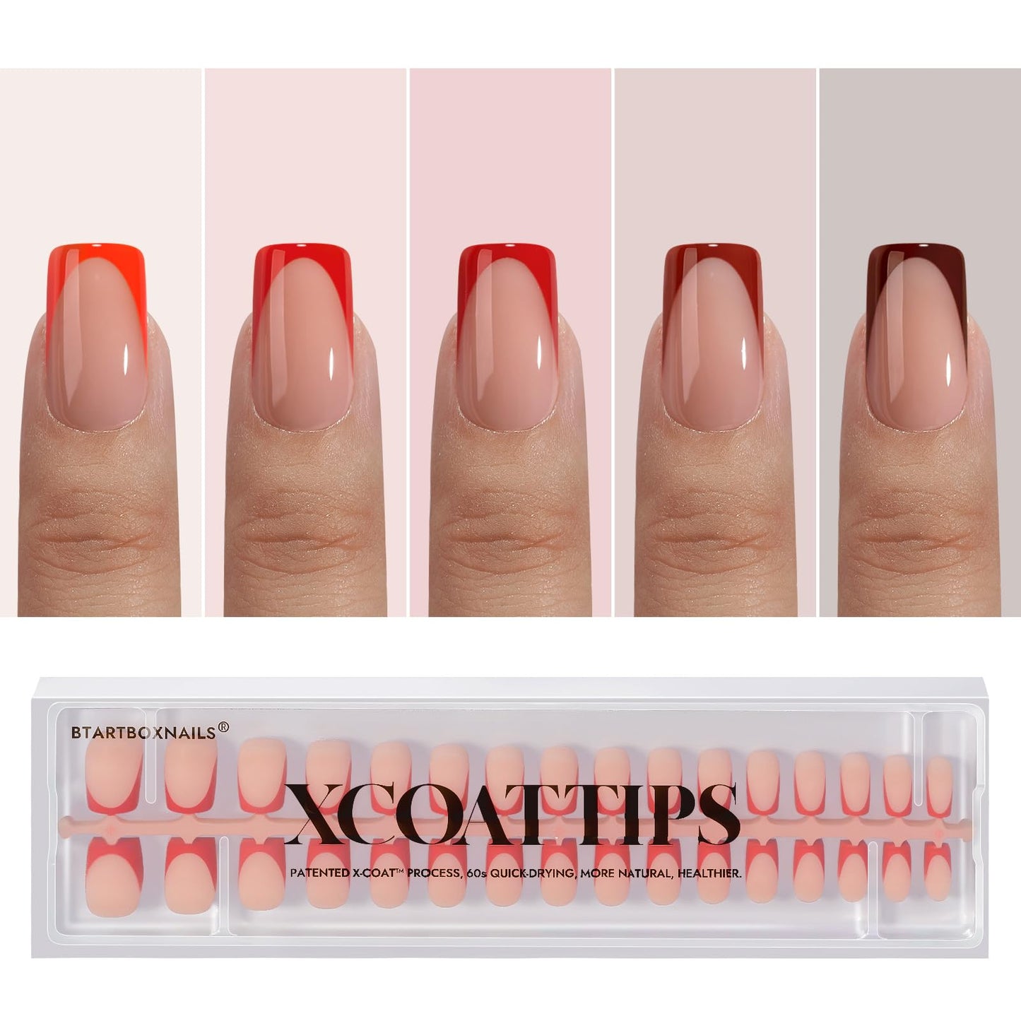 BTArtboxnails XCOATTIPS French Tip Press on Nails - Fall Fake Nail Short Square Nail Tips, Skin Tones Soft Gel Nails False Nail, Soak Off Acrylic Nails Extensions