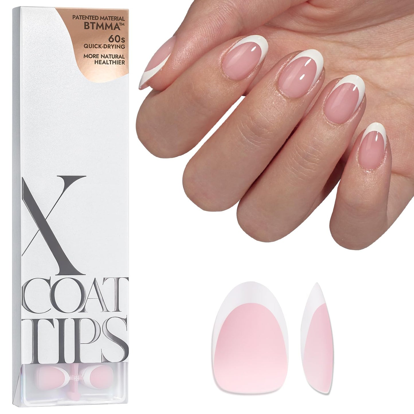 BTArtboxnails XCOATTIPS French Tip Nails - Short Press On Nails, 160 Pcs Pink Square Soft Gel Nail Tips Pre-applied Tip Primer & Base Coat, No Need File False Nails for Gift, 16 Sizes