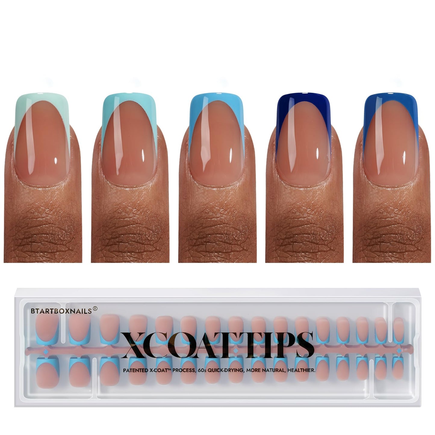 BTArtboxnails XCOATTIPS French Tip Press on Nails - Fall Fake Nail Short Square Nail Tips, Skin Tones Soft Gel Nails False Nail, Soak Off Acrylic Nails Extensions