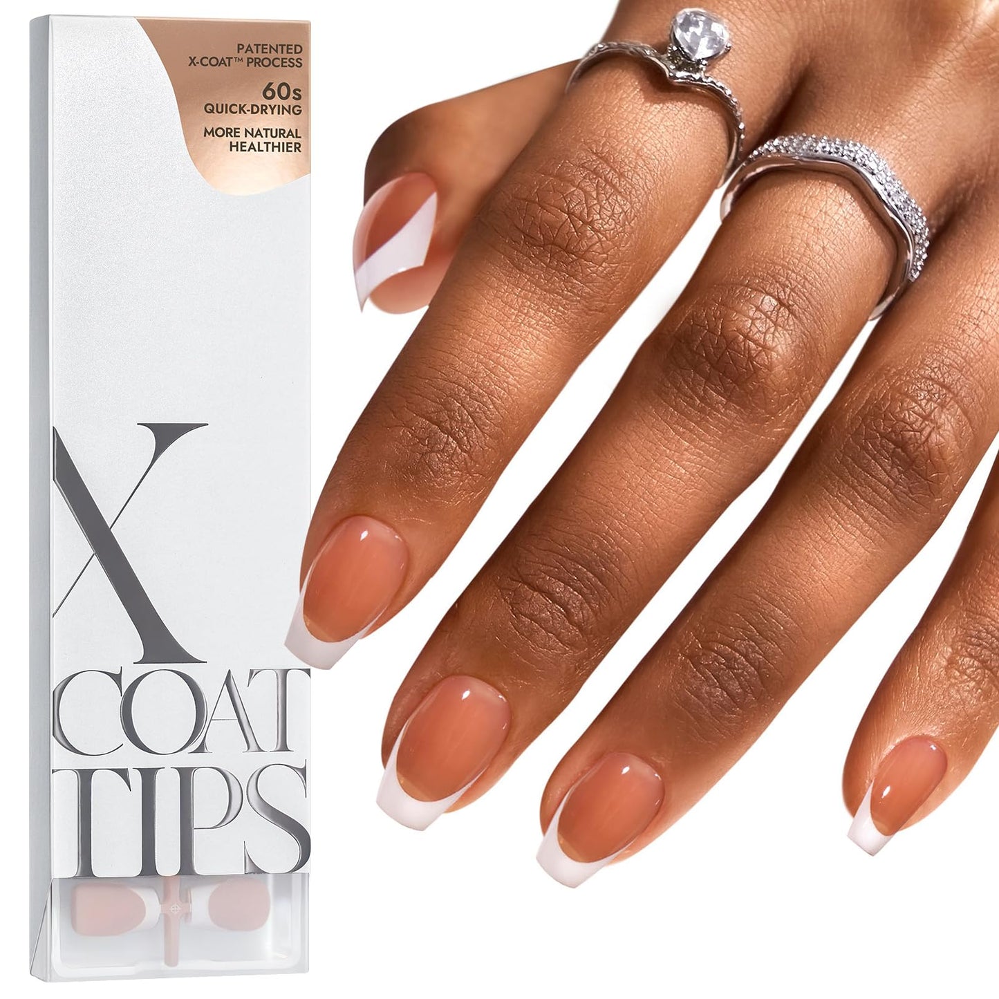 BTArtboxnails XCOATTIPS French Tip Nails - Short Press On Nails, 160 Pcs Pink Square Soft Gel Nail Tips Pre-applied Tip Primer & Base Coat, No Need File False Nails for Gift, 16 Sizes