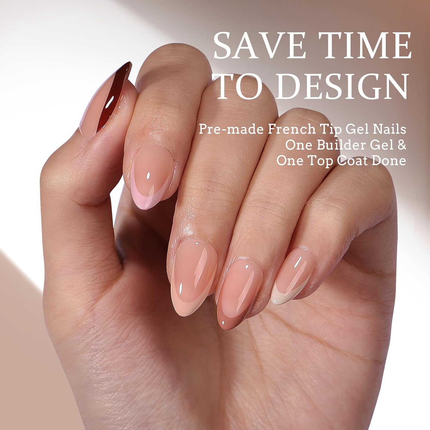 BTArtboxnails XCOATTIPS Press on Nails Short - Skin Tones Almond Nail Tips, Soft Gel Nail Tips with Nail Gel, French Protecting Duo, Nail Lamp, All in One Fake Nails French Tip Press on Nails Kit