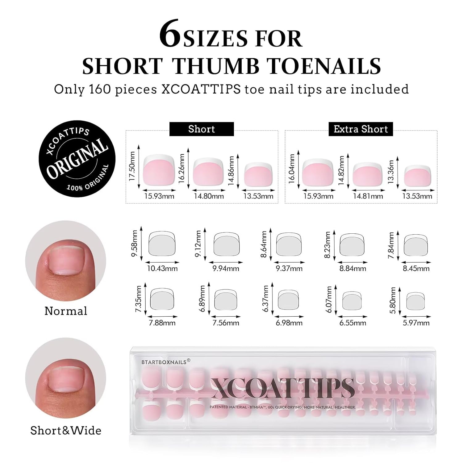 BTArtboxnails XCOATTIPS Toe Nail Tips - Short French Tip Press On Toenails, 160Pcs Pink Soft Gel Toe Nail Tips, Soak Off Fake Toe Nail Extensions