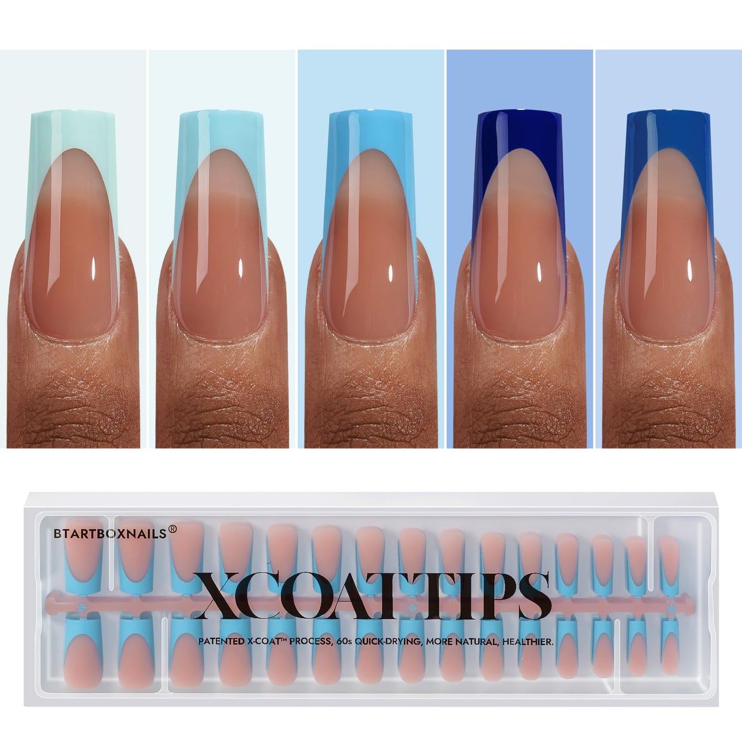 BTArtboxnails XCOATTIPS French Tip Press on Nails - Fall Fake Nail Short Square Nail Tips, Skin Tones Soft Gel Nails False Nail, Soak Off Acrylic Nails Extensions