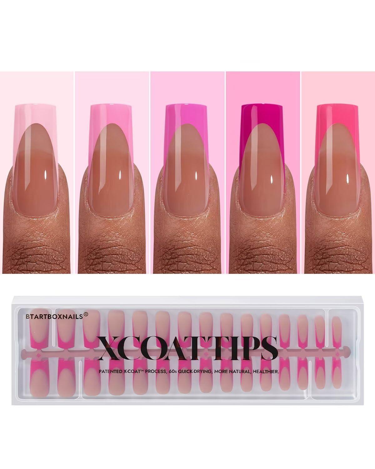 BTArtboxnails XCOATTIPS Short Press On Nails Square - Pink French Tip Press On Nails, Soft Gel Nail Tips, 160Pcs Soak Off Acrylic Pink Fake Nail Extension in 16 Sizes