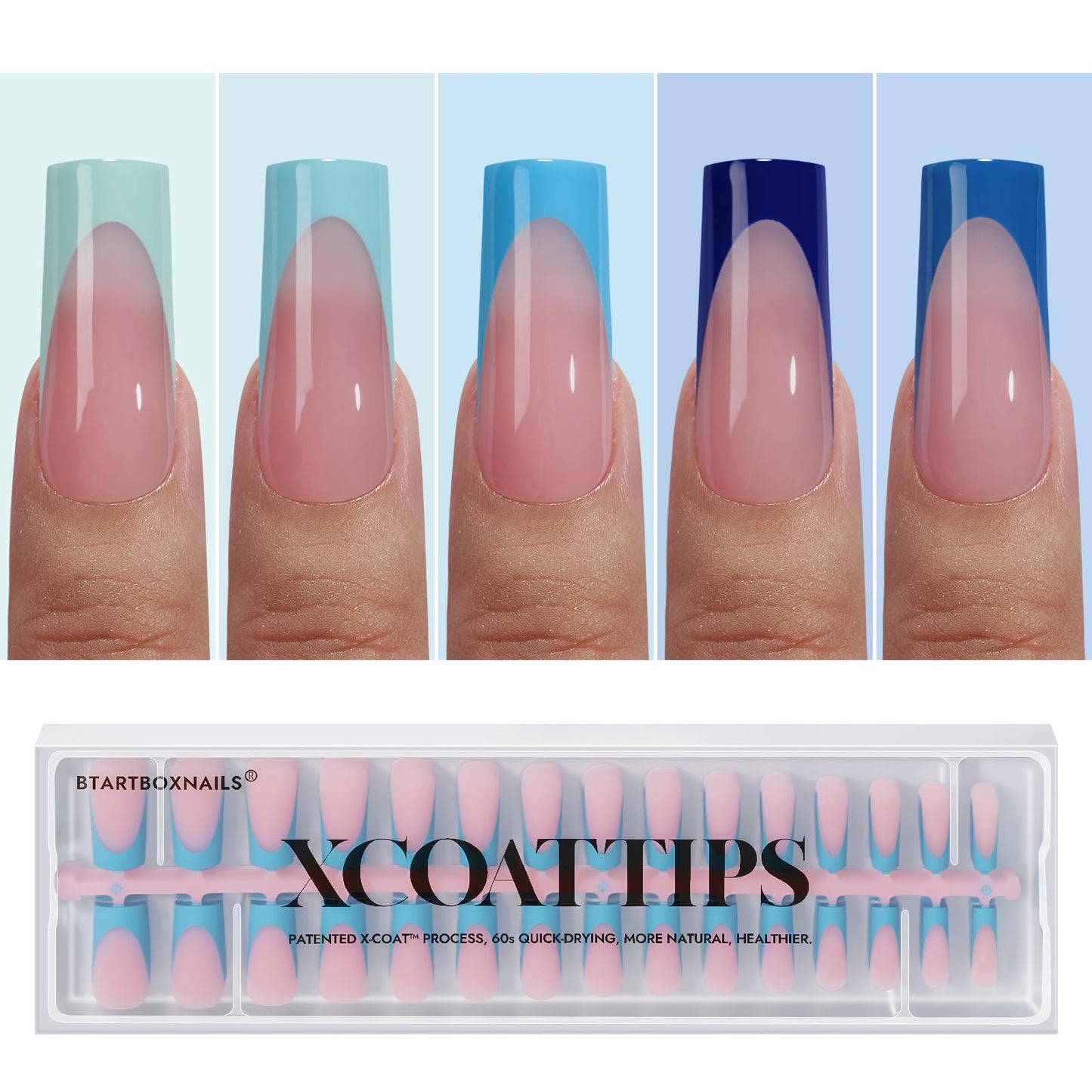 BTArtboxnails XCOATTIPS French Tip Press on Nails - Fall Fake Nail Short Square Nail Tips, Skin Tones Soft Gel Nails False Nail, Soak Off Acrylic Nails Extensions