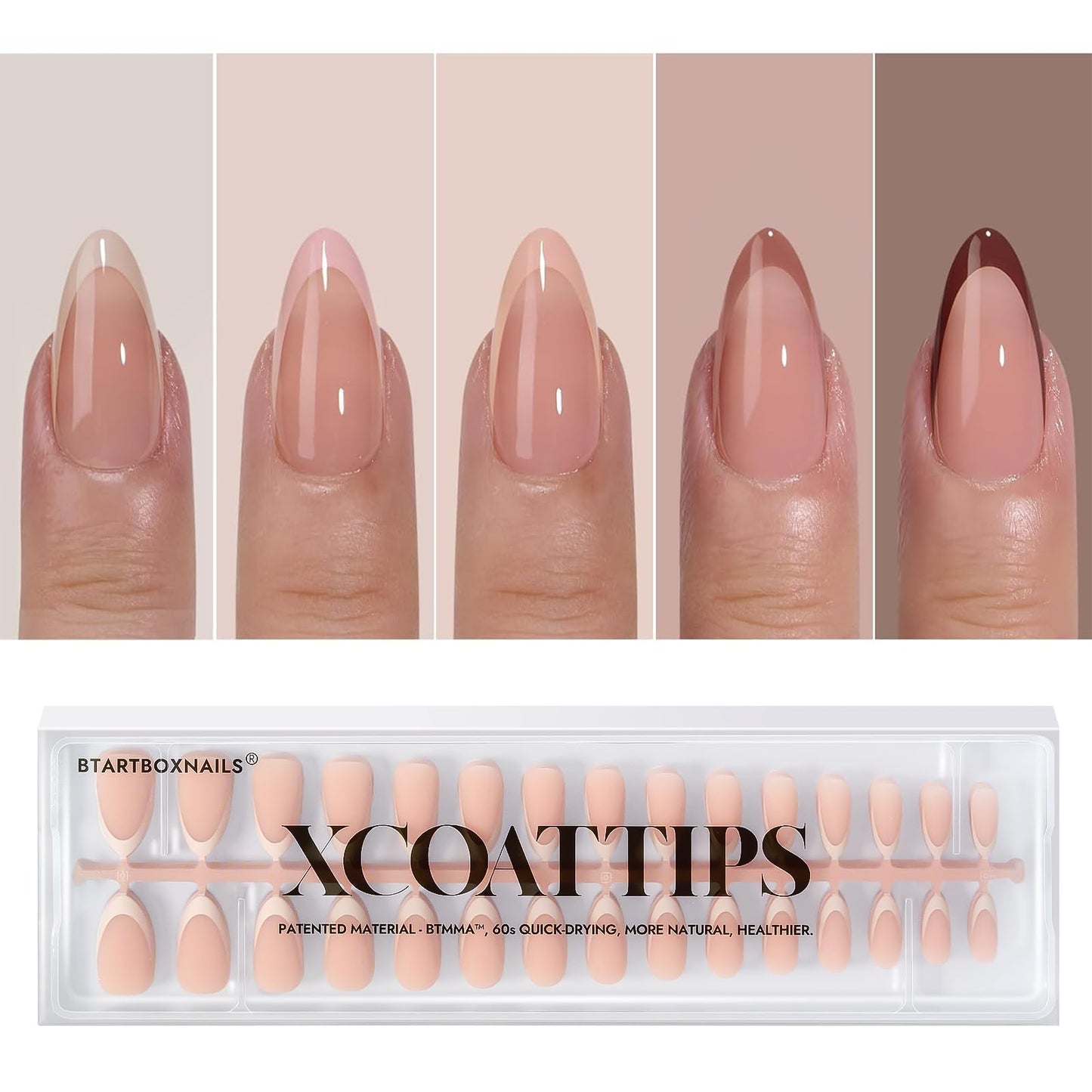 BTArtboxnails XCOATTIPS French Tip Press on Nails - Fall Fake Nail Short Square Nail Tips, Skin Tones Soft Gel Nails False Nail, Soak Off Acrylic Nails Extensions